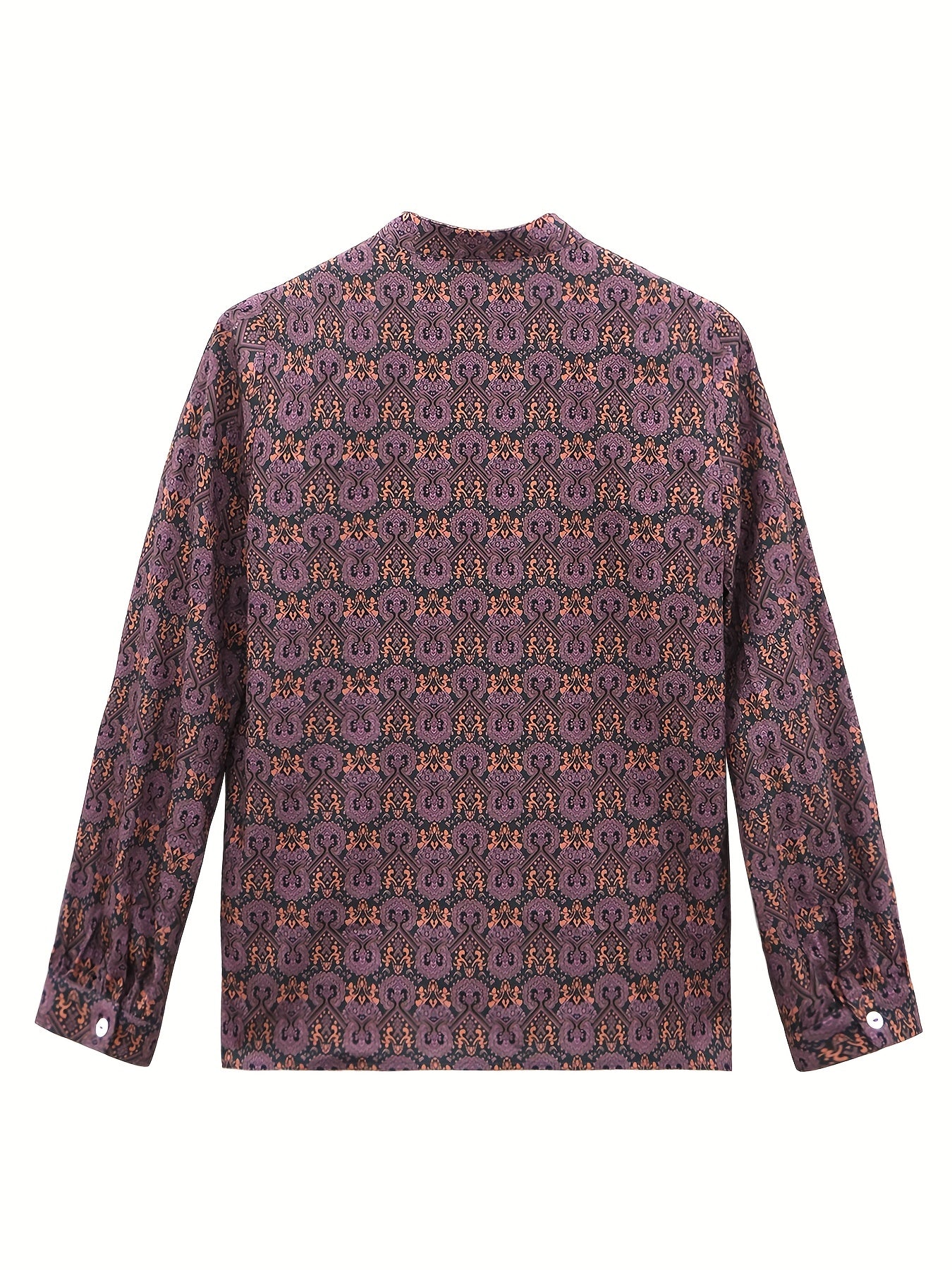 Ethnic Floral Print Blouse, Casual Half Button Long Sleeve Blouse, Women's Clothing