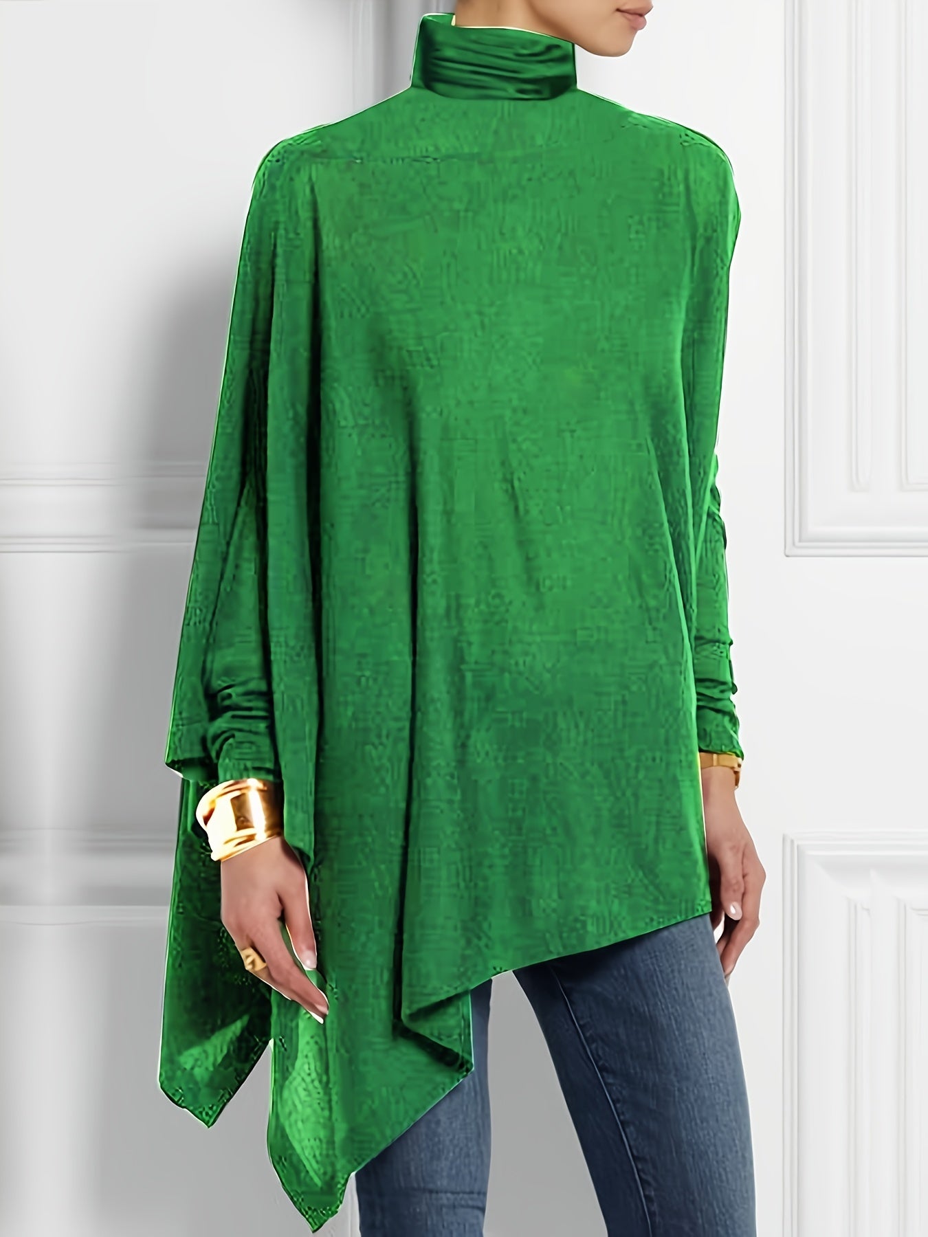 gbolsos Solid Turtleneck T-Shirt, Casual Long Sleeve Top For Spring & Fall, Women's Clothing