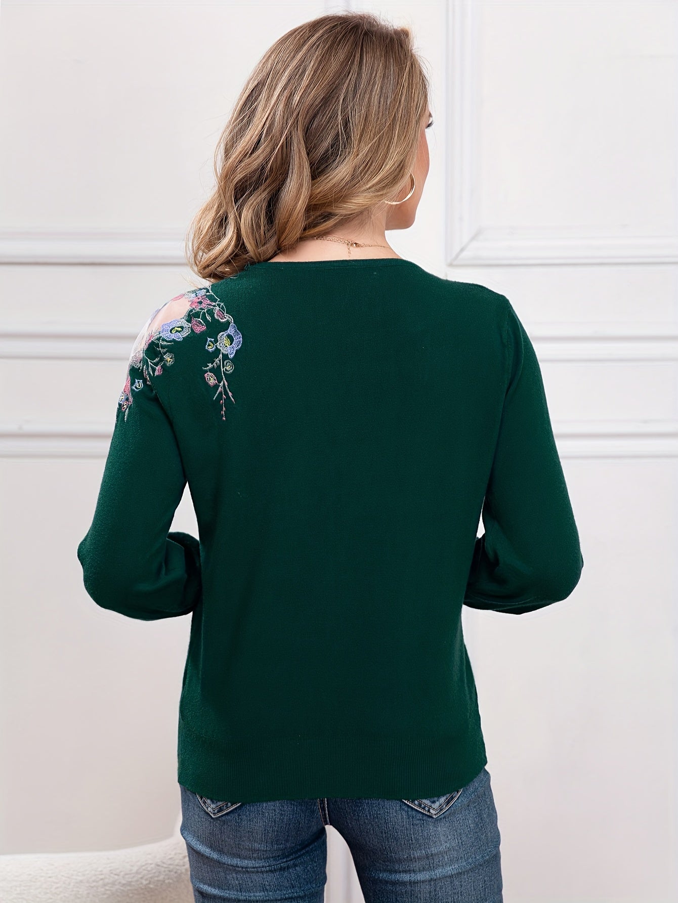kkboxly Floral Print Cold Shoulder T-shirt, Elegant Crew Neck T-shirt For Spring & Fall, Women's Clothing