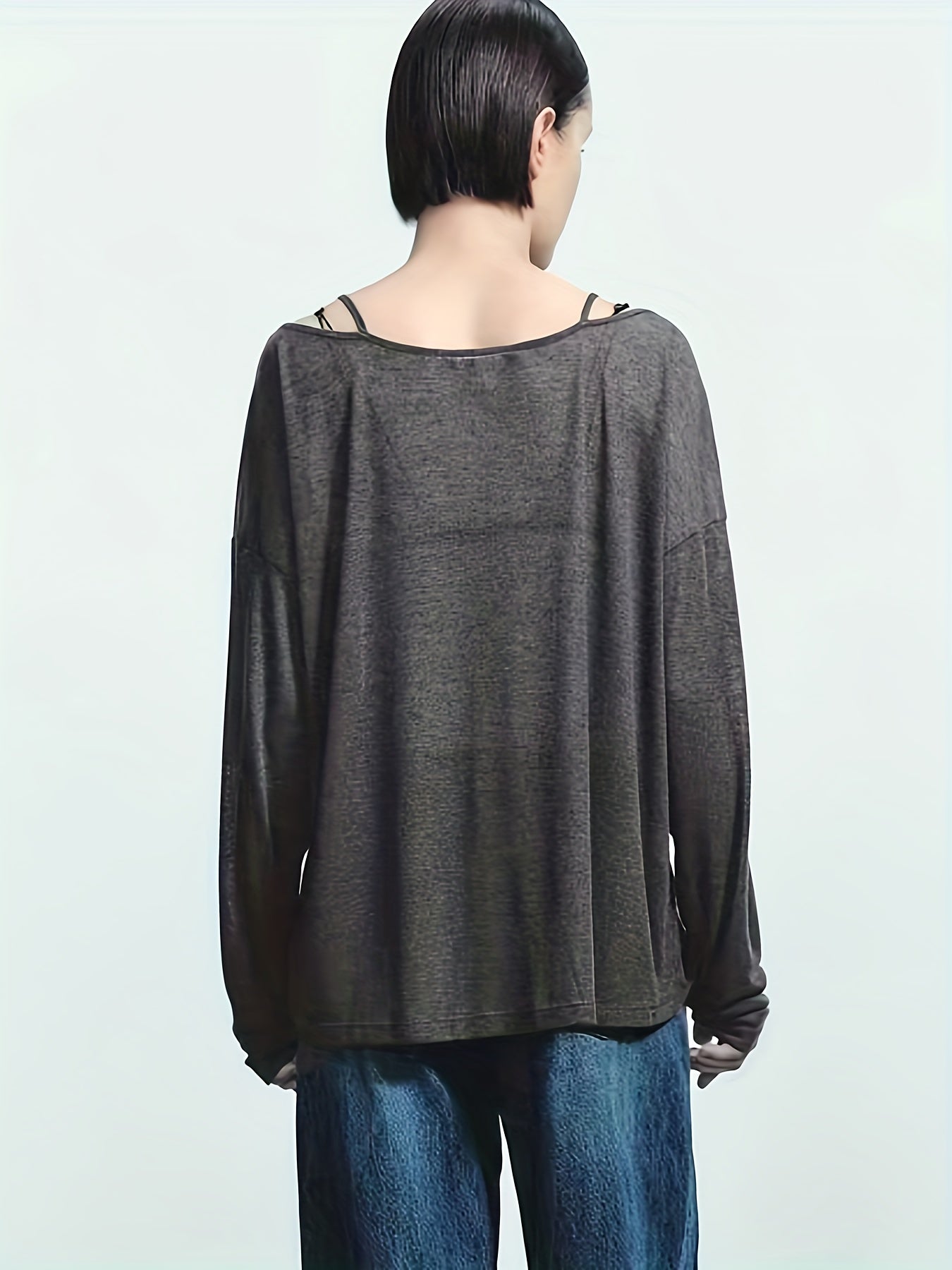 gbolsos Soldi Crew Neck T-Shirt, Casual Long Sleeve Top For Spring & Fall, Women's Clothing