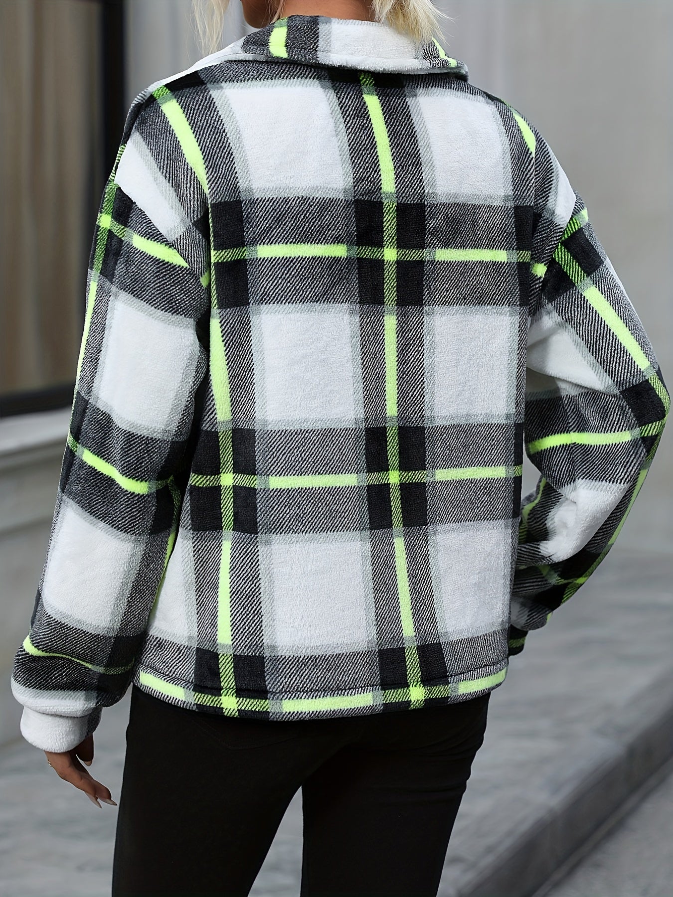 gbolsos Plaid Print Single Button Jacket, Casual Drop Shoulder Jacket For Fall, Women's Clothing