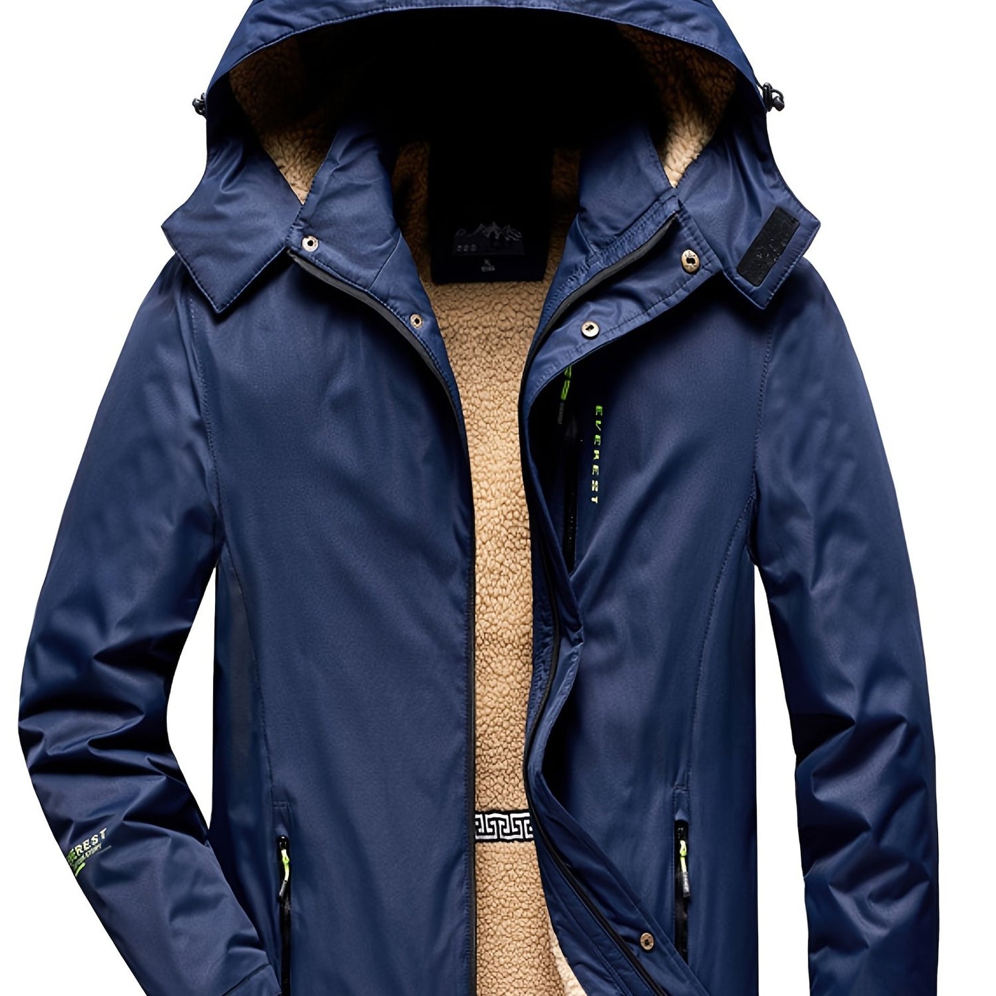 gbolsos Men's Trendy Fleece Hooded Jacket, Active Stand Collar Zip Up Hooded Coat For Fall Winter Outdoor