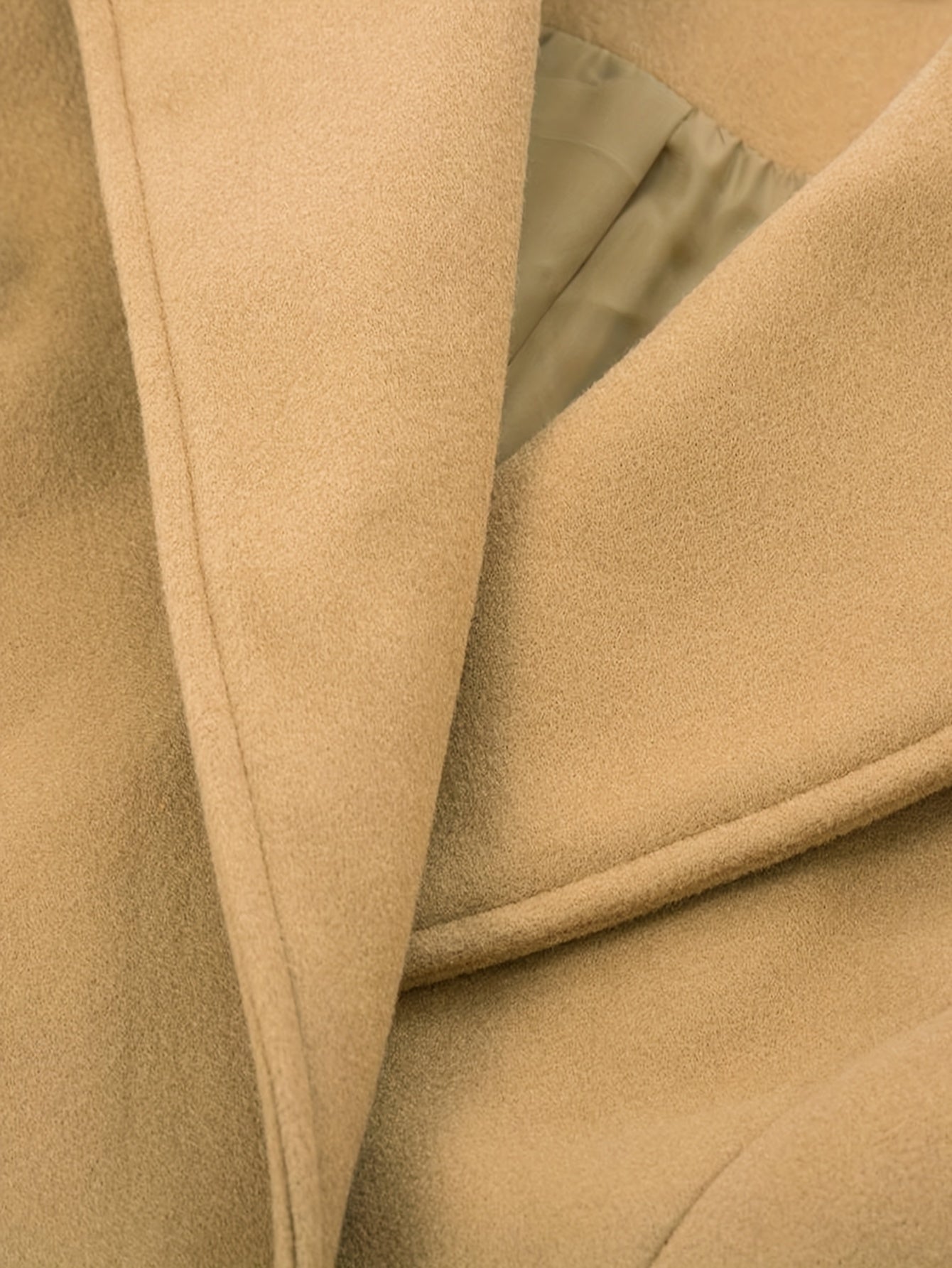 Solid Lapel Mid Length Coat, Elegant Double Breasted Long Sleeve Outerwear, Women's Clothing