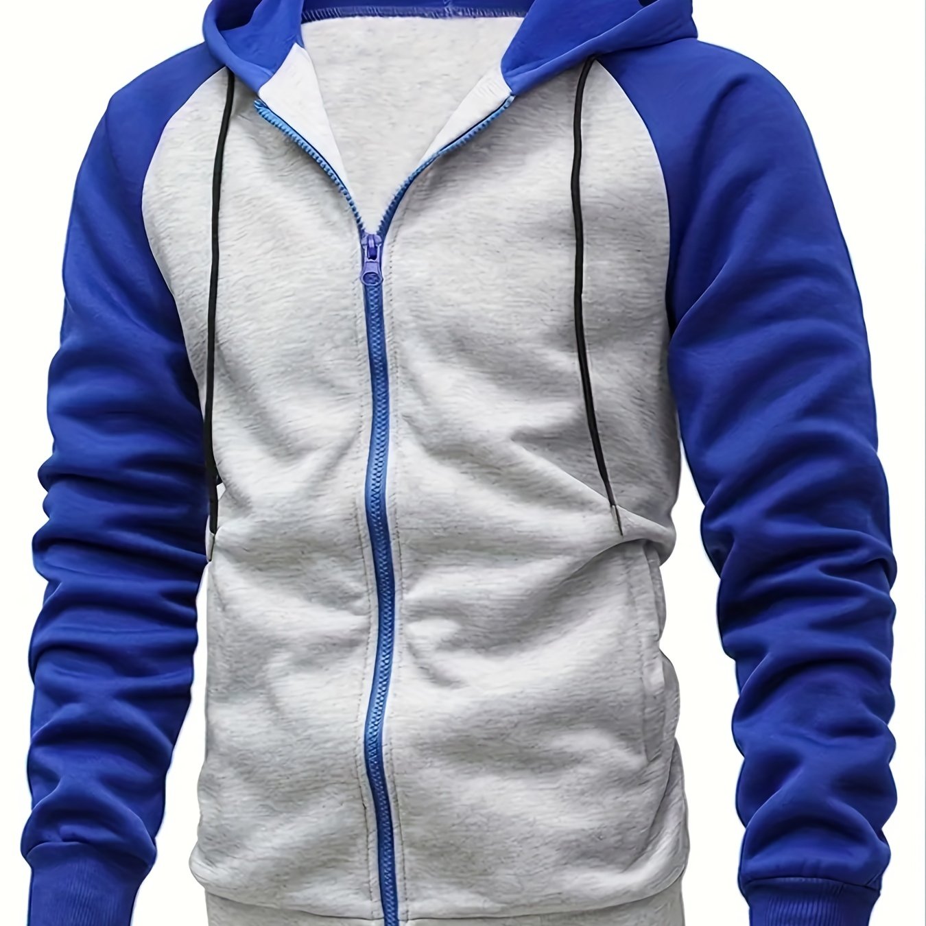 gbolsos Men's Hooded Sweatshirt Casual Loose Raglan Sleeves Zip Up Hoodie