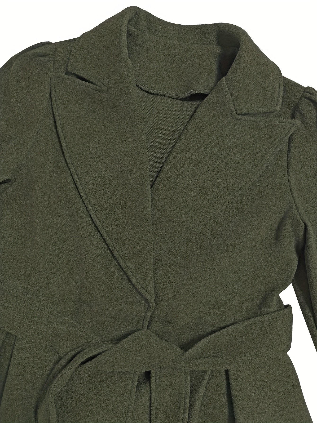 Tie Waist Lapel Coat, Solid Long Sleeve Casual Outwear For Winter & Fall, Women's Clothing