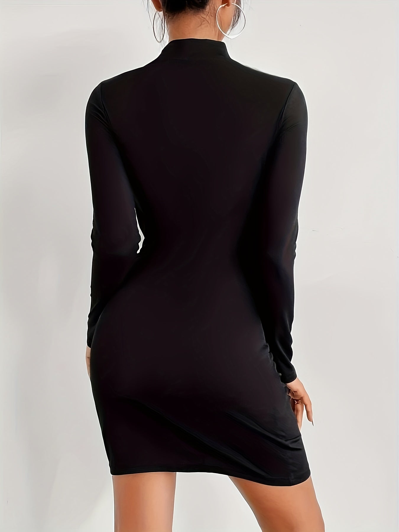 Cut Out Bodycon Dress, Sexy Mock Neck Long Sleeve Party Club Dress, Women's Clothing