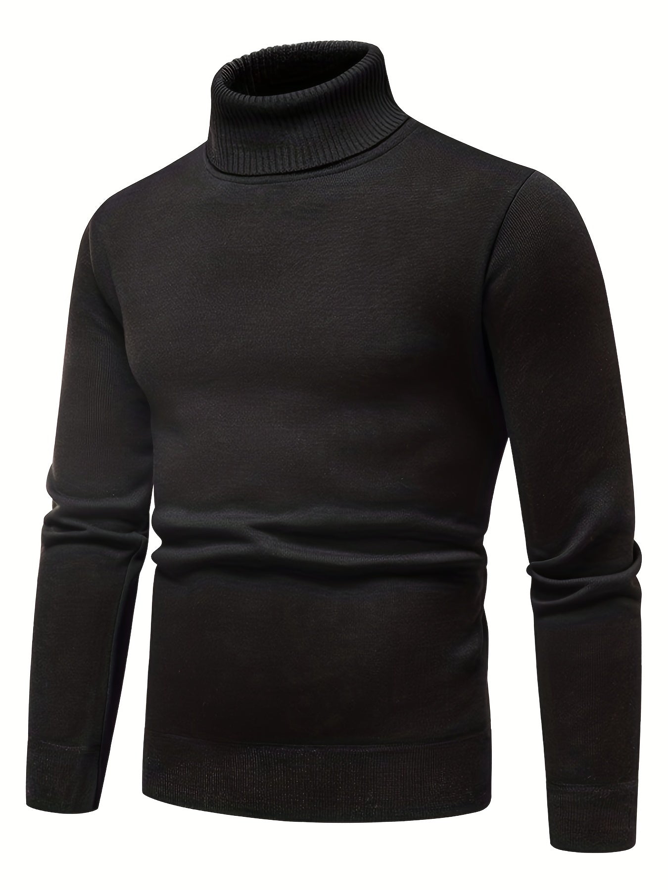 gbolsos Turtle Neck Knitted Sweater, Men's Casual Warm Solid Color Mid Stretch Pullover Sweater For Fall Winter