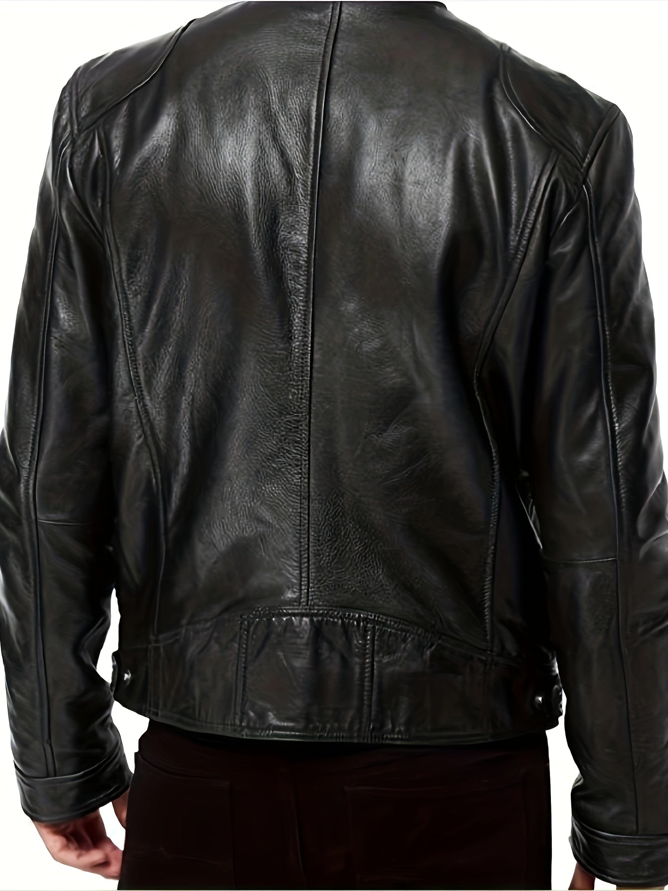gbolsos Chic PU Jacket, Men's Casual Solid Color Zip Up Stand Collar Faux Leather Jacket For Spring Fall