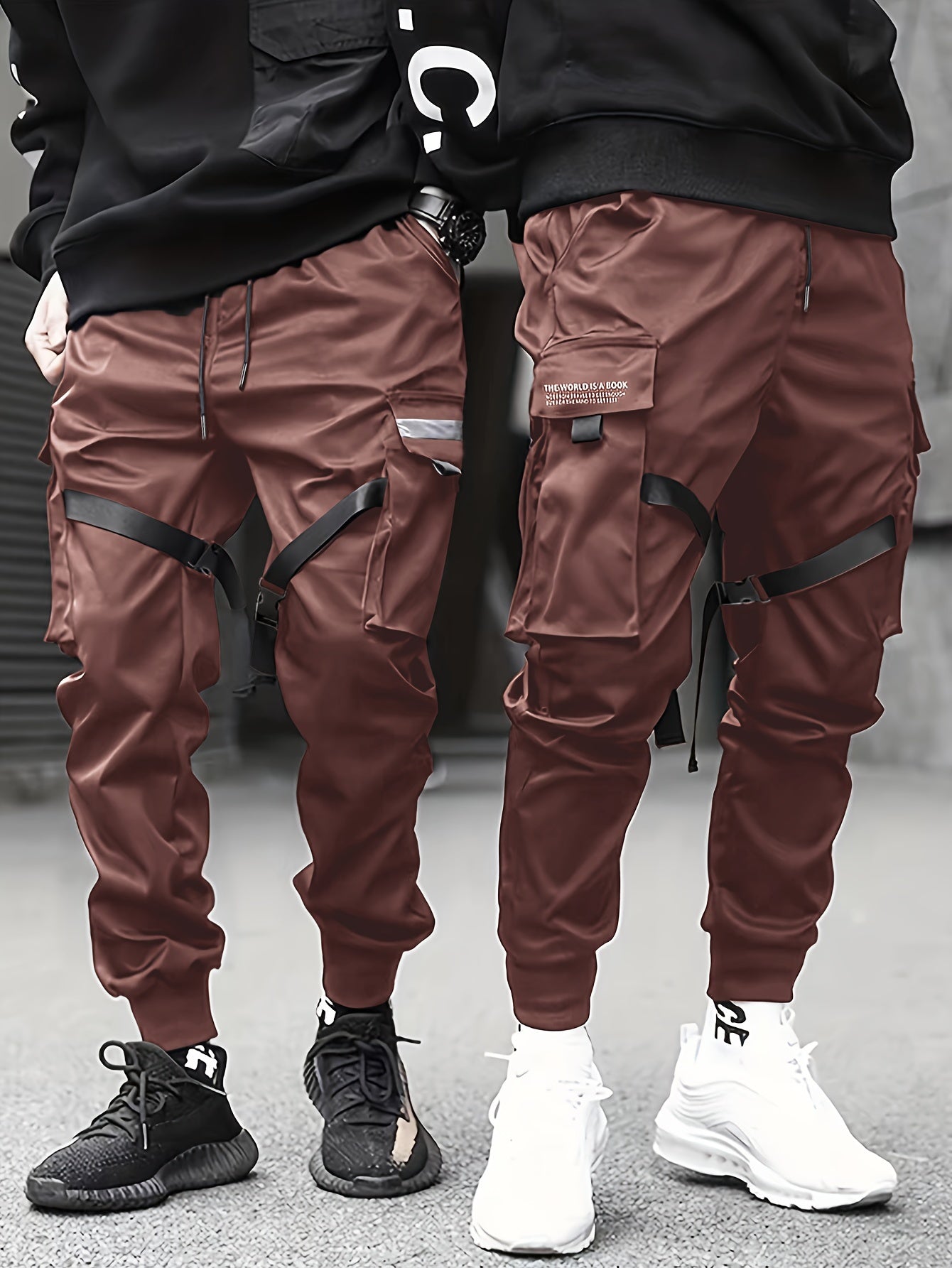 gbolsos Classic Design Multi Flap Pockets Cargo Pants,Men's Loose Fit Drawstring Kpop Cargo Pants, For Skateboarding, Street, Outdoor Camping