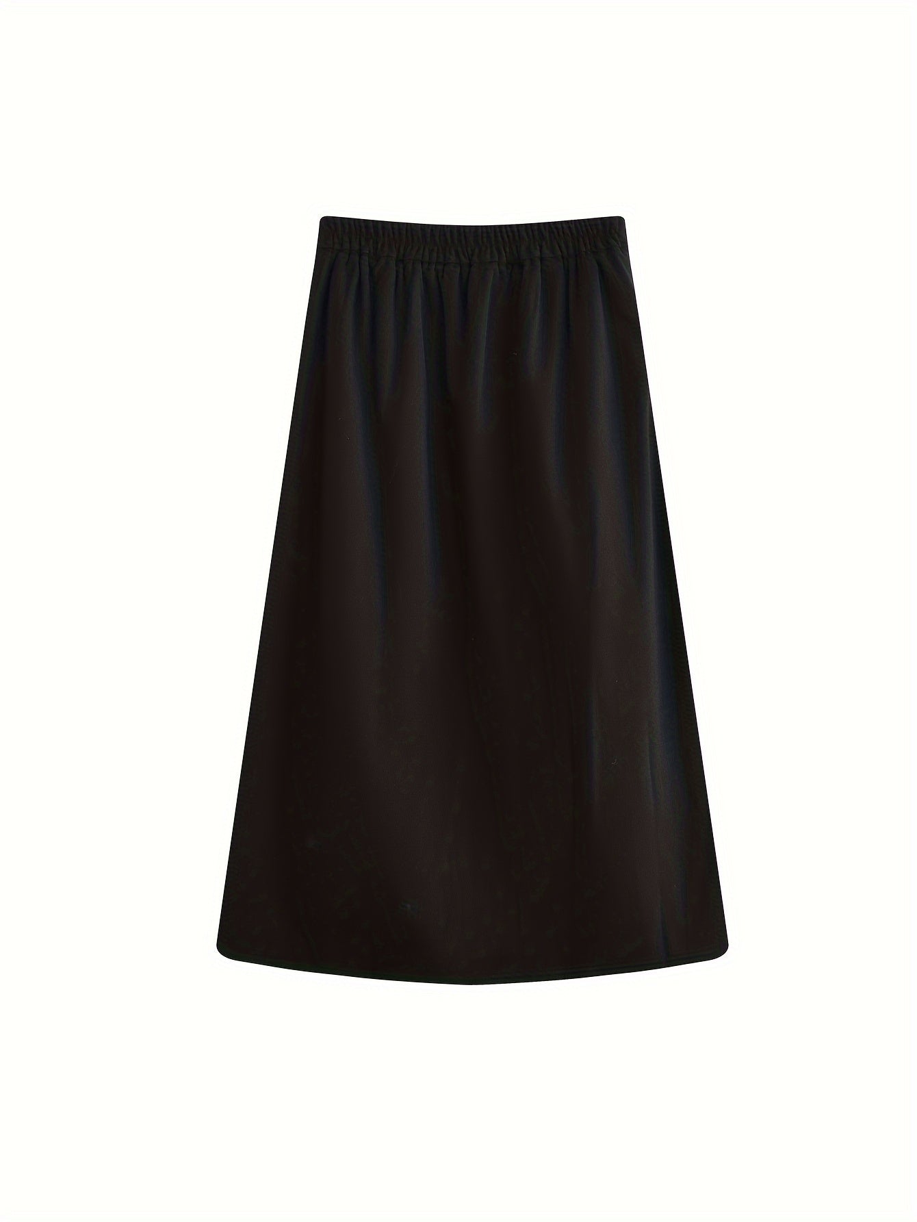 gbolsos Solid High Waist Pleated Skirt, Casual Draped A Line Midi Skirt, Women's Clothing