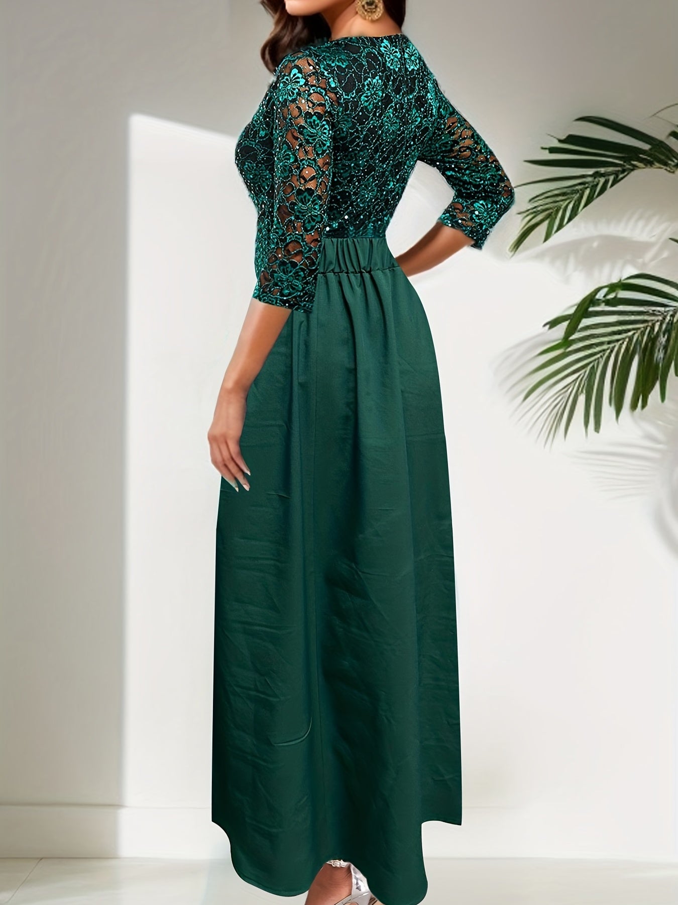 gbolsos Solid Elegant Two-piece Set, Ruffle Trim High Waist Skirts & Contrast Lace Party Dress Outfits, Women's Clothing