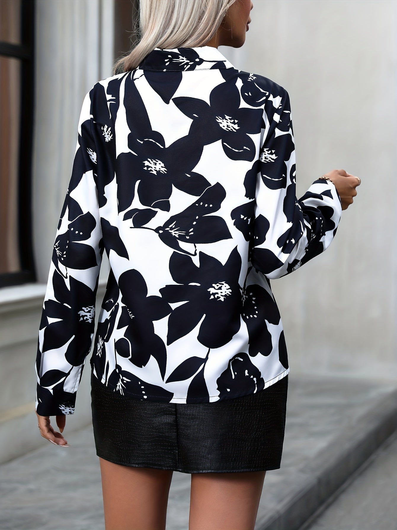 gbolsos Floral Print Simple Shirt, Casual Button Front Long Sleeve Shirt, Women's Clothing
