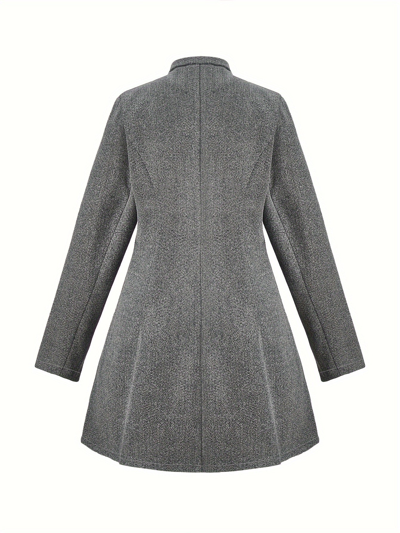 Plus Size Casual Coat, Women's Plus Solid Long Sleeve Button Up Lapel Collar Nipped Waist Tunic Woolen Coat