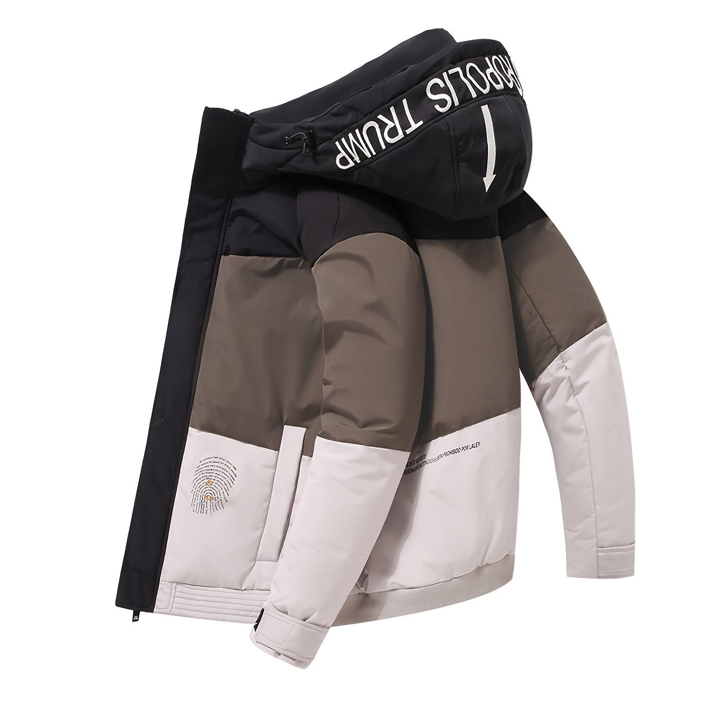 gbolsos Warm Lightweight Puffer Color Block Hooded Jackets, Men's Casual Classic Design Outwears For Fall Winter