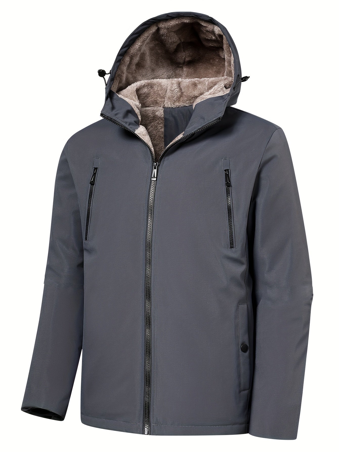 gbolsos Warm Fleece Hooded Jacket, Men's Casual Zip Up Jacket Coat For Fall Winter Outdoor Activities