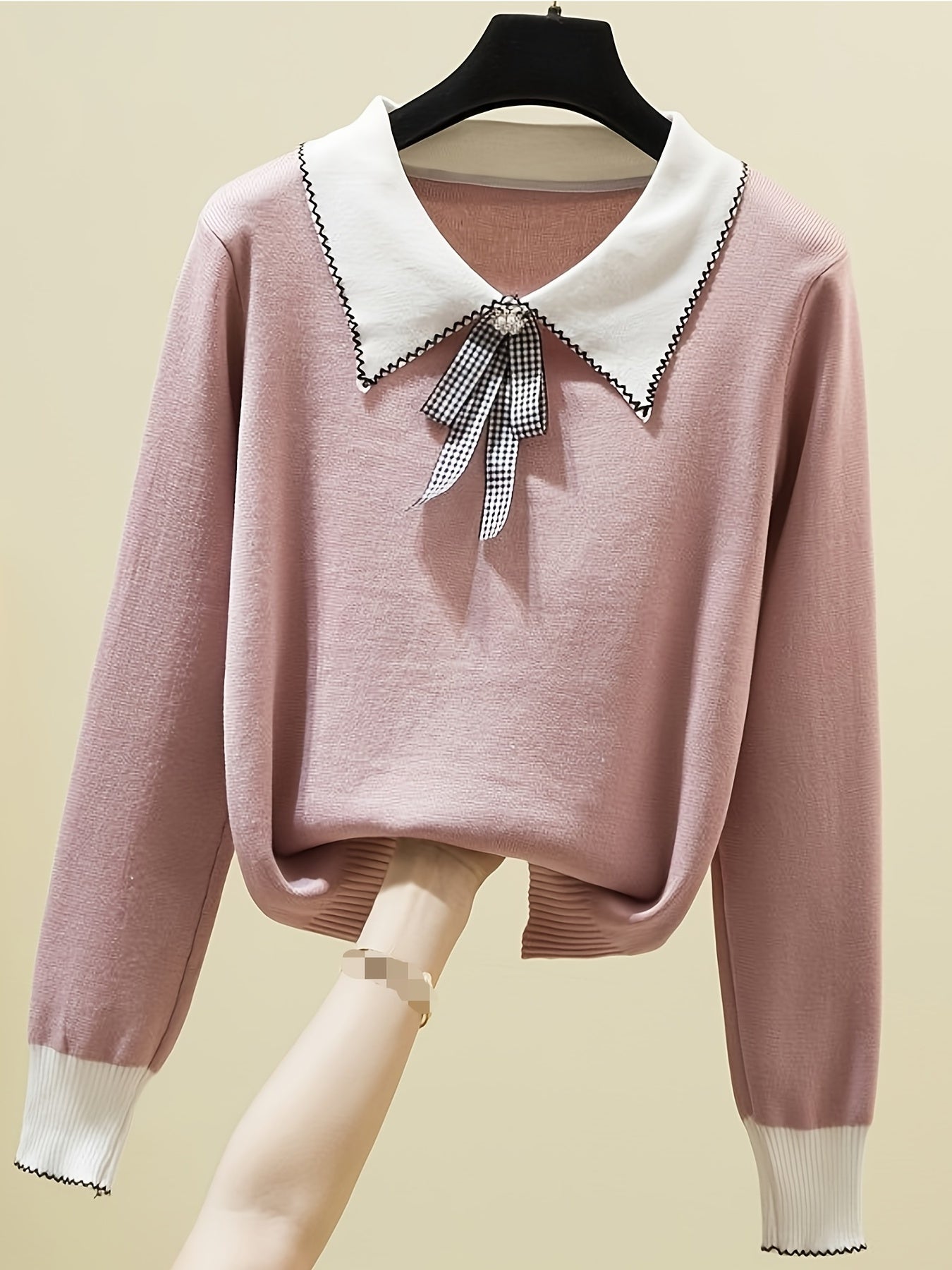 Long Sleeve Shirt Collar Sweater, Spring & Fall Elegant Casual Warm Sweater, Women's Clothing
