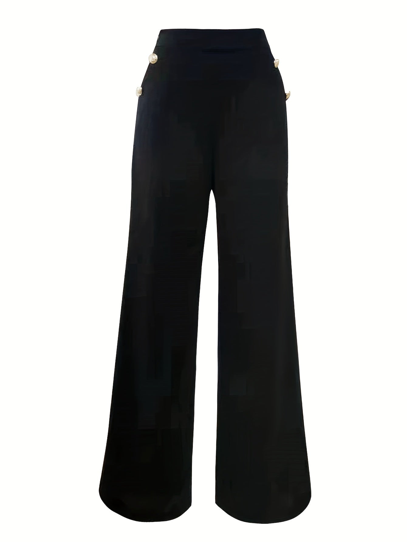 gbolsos Solid Button Decor Wide Leg Pants, Casual High Waist Pants, Women's Clothing