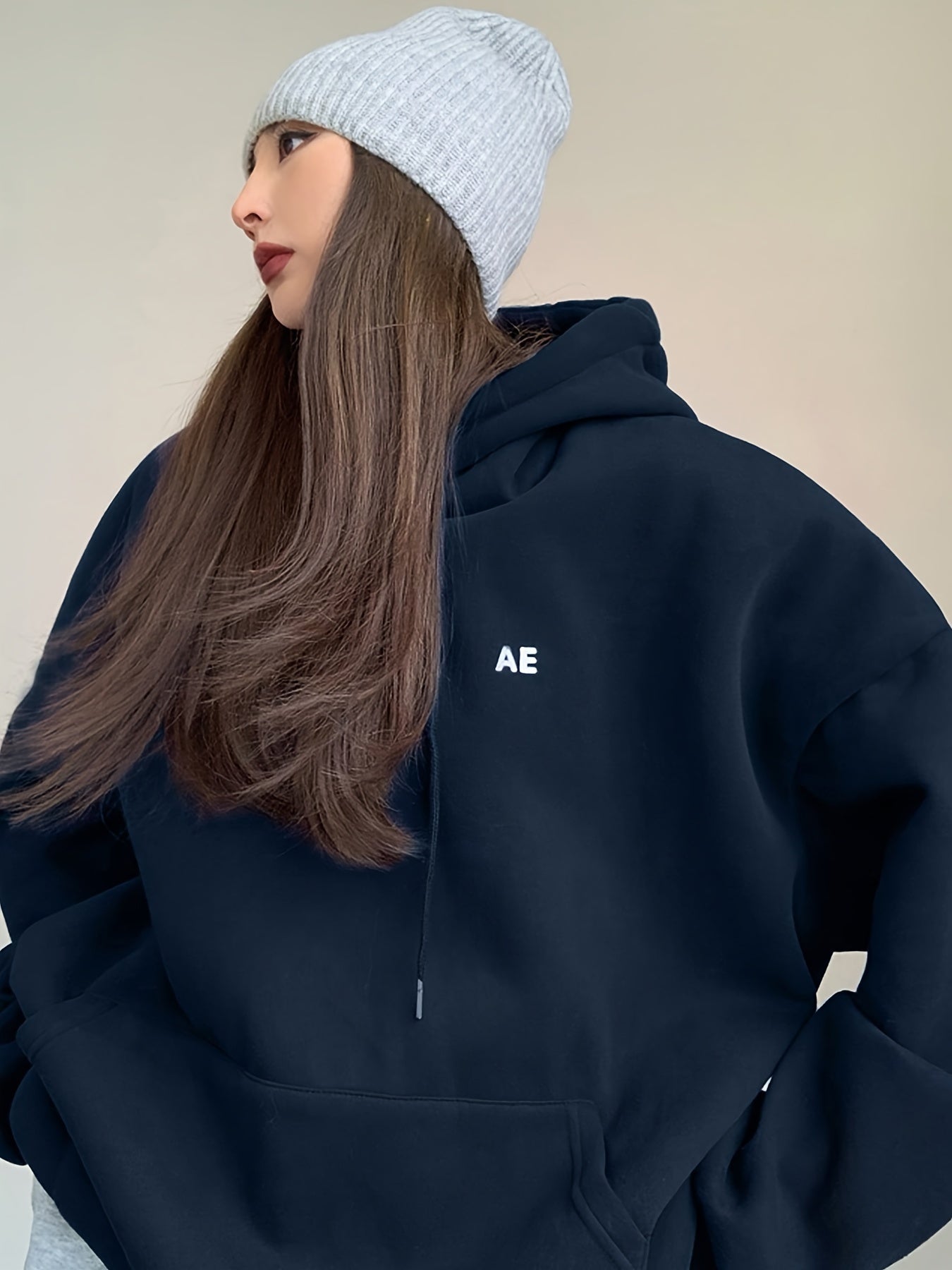 gbolsos Letter Print Drawstring Hoodie, Casual Long Sleeve Kangaroo Pocket Hoodie Sweatshirt, Women's Clothing