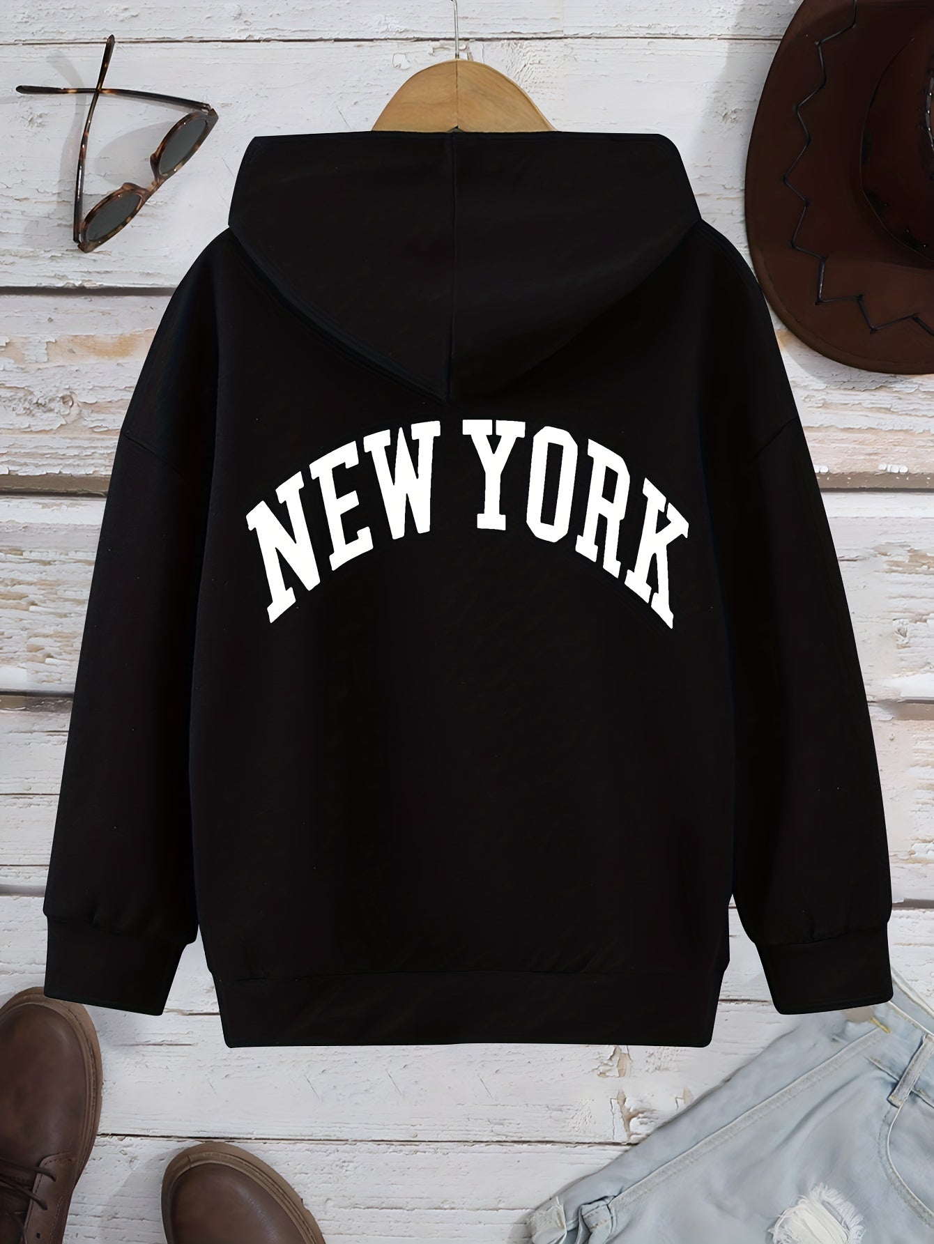 gbolsos NEW YORK Letter Print Boys Casual Pullover Long Sleeve Hoodies, Boys Sweatshirt For Spring Fall, Kids Hoodie Tops Outdoor