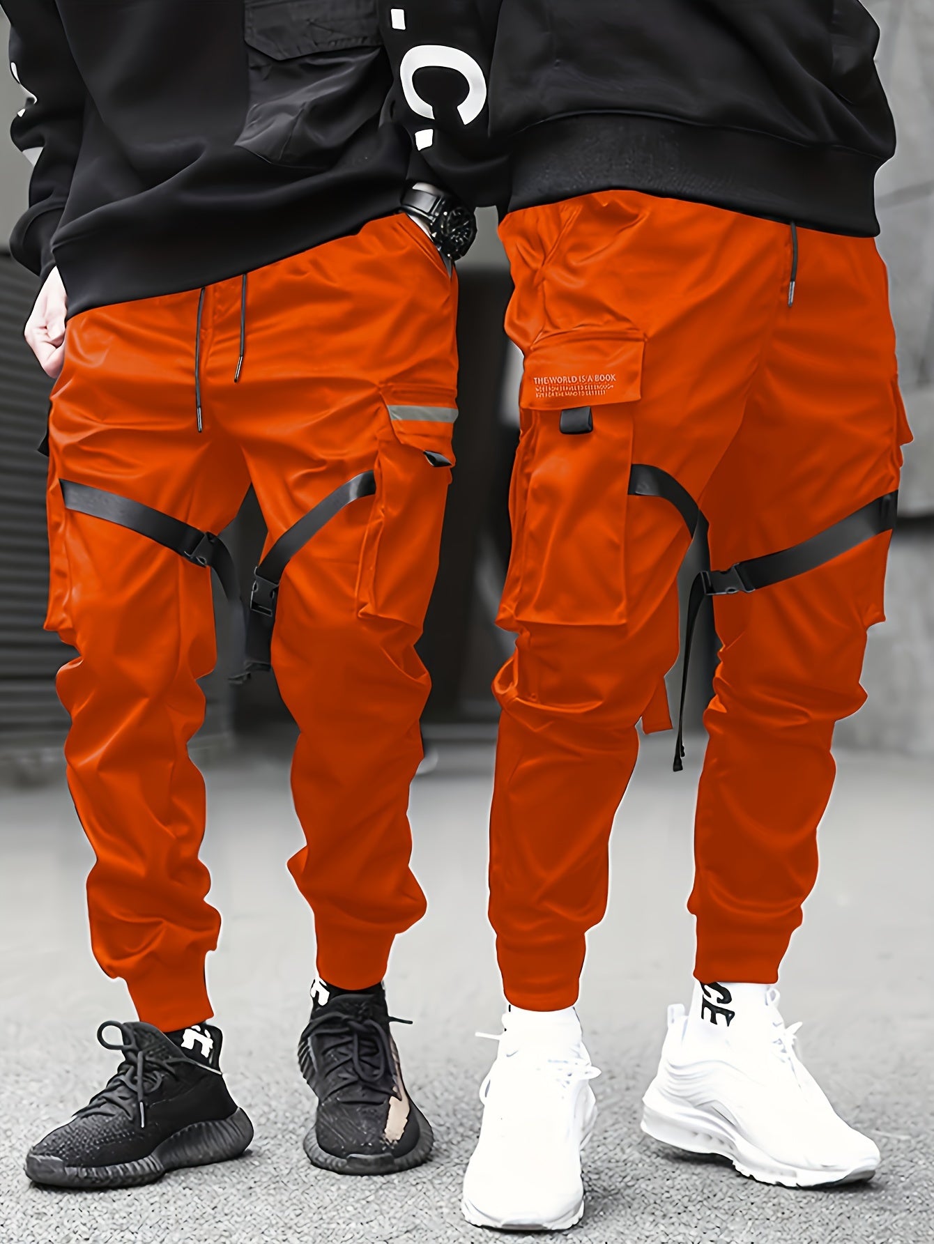 gbolsos Classic Design Multi Flap Pockets Cargo Pants,Men's Loose Fit Drawstring Kpop Cargo Pants, For Skateboarding, Street, Outdoor Camping