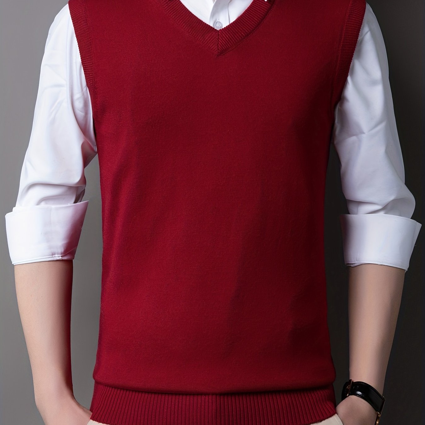 gbolsos Casual Knitted Pullover, V-neck Sleeveless Thermal Jacket, Wool Vest, Men's Tank Top For Autumn And Winter