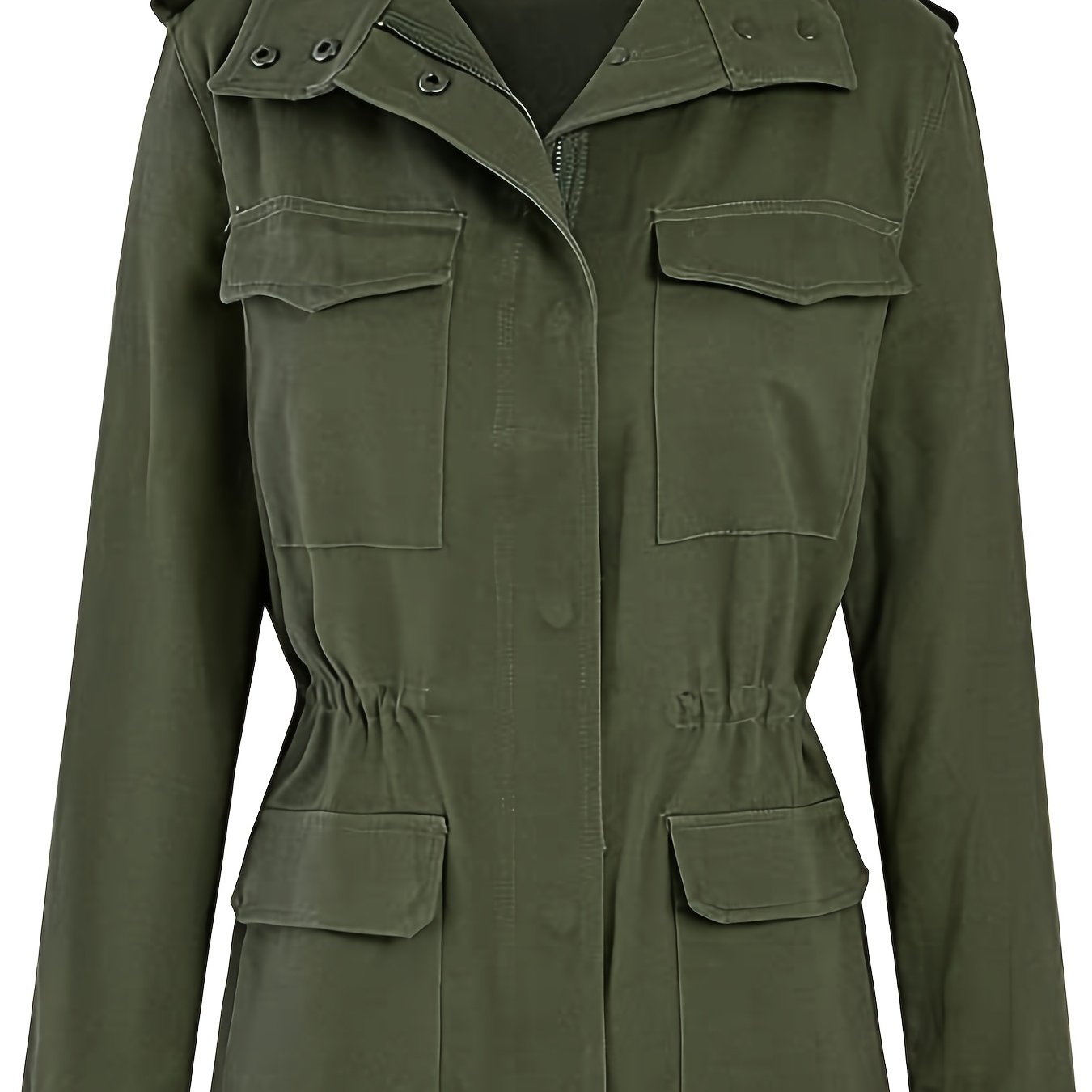 gbolsos Solid Stand Collar Long Sleeve Pockets Jacket, Winter Warm Zipper Button Casual Outerwear, Women's Clothing