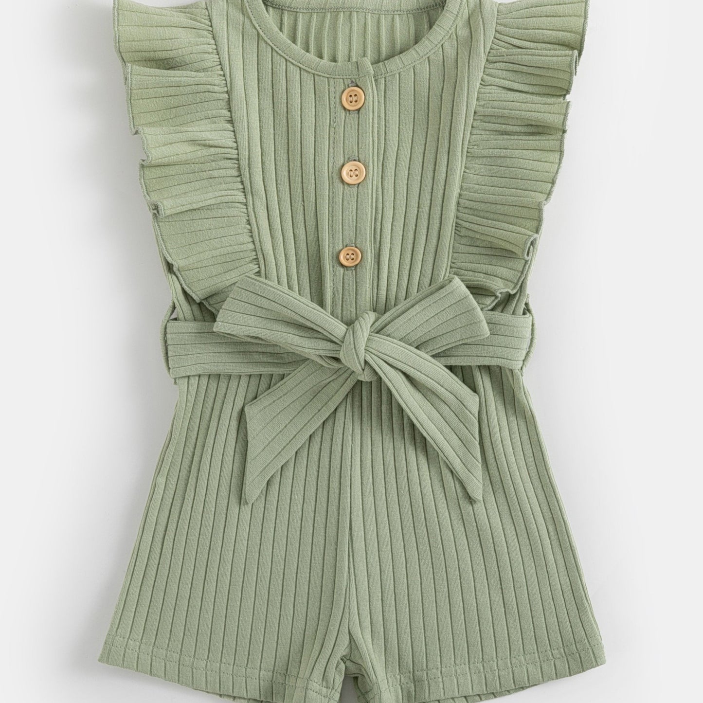 gbolsos Toddler Summer Ruffle Trim Button Bodysuit With Belt, Baby's Comfy Casual Clothes