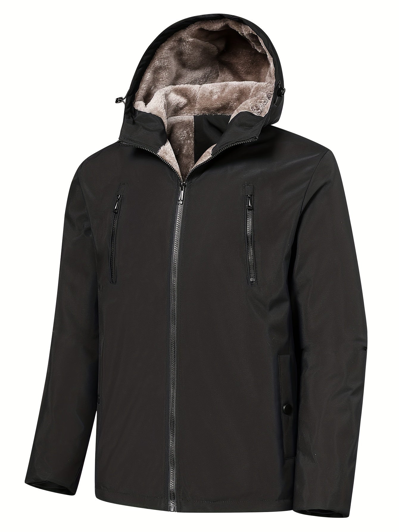 gbolsos Warm Fleece Hooded Jacket, Men's Casual Zip Up Jacket Coat For Fall Winter Outdoor Activities