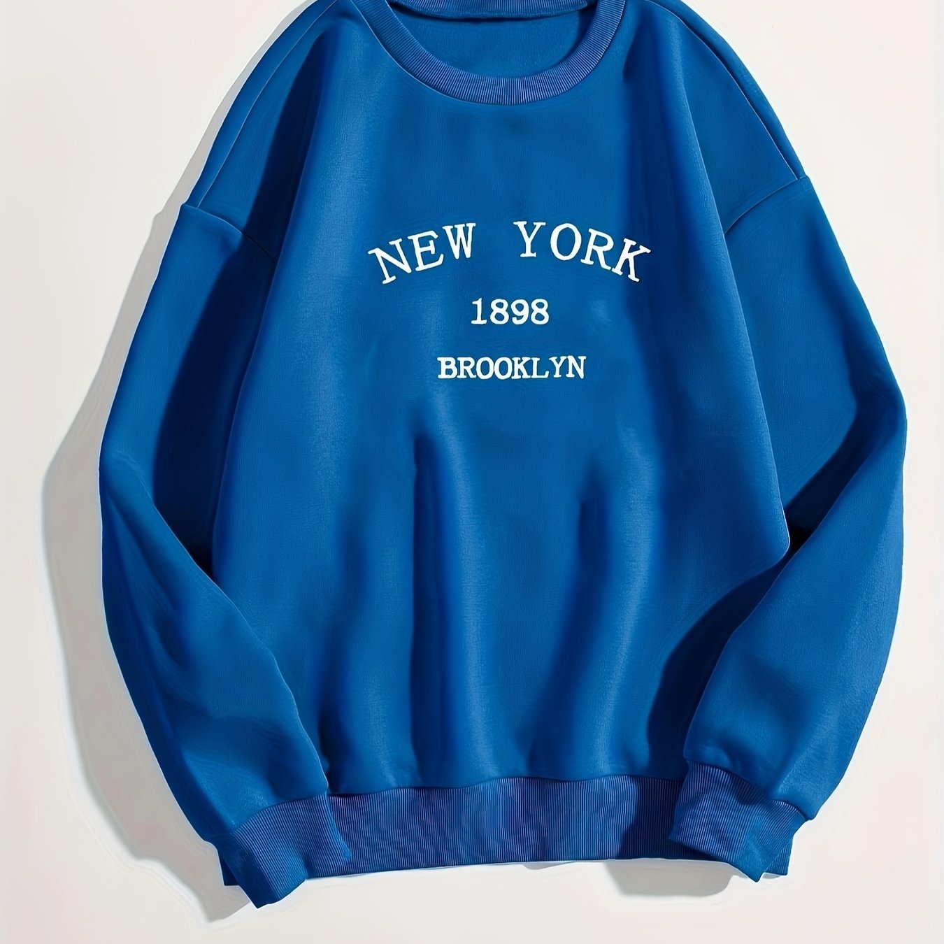 New York Brooklyn Print Loose Sweatshirt, Casual Long Sleeve Crew Neck Sweatshirt, Women's Clothing