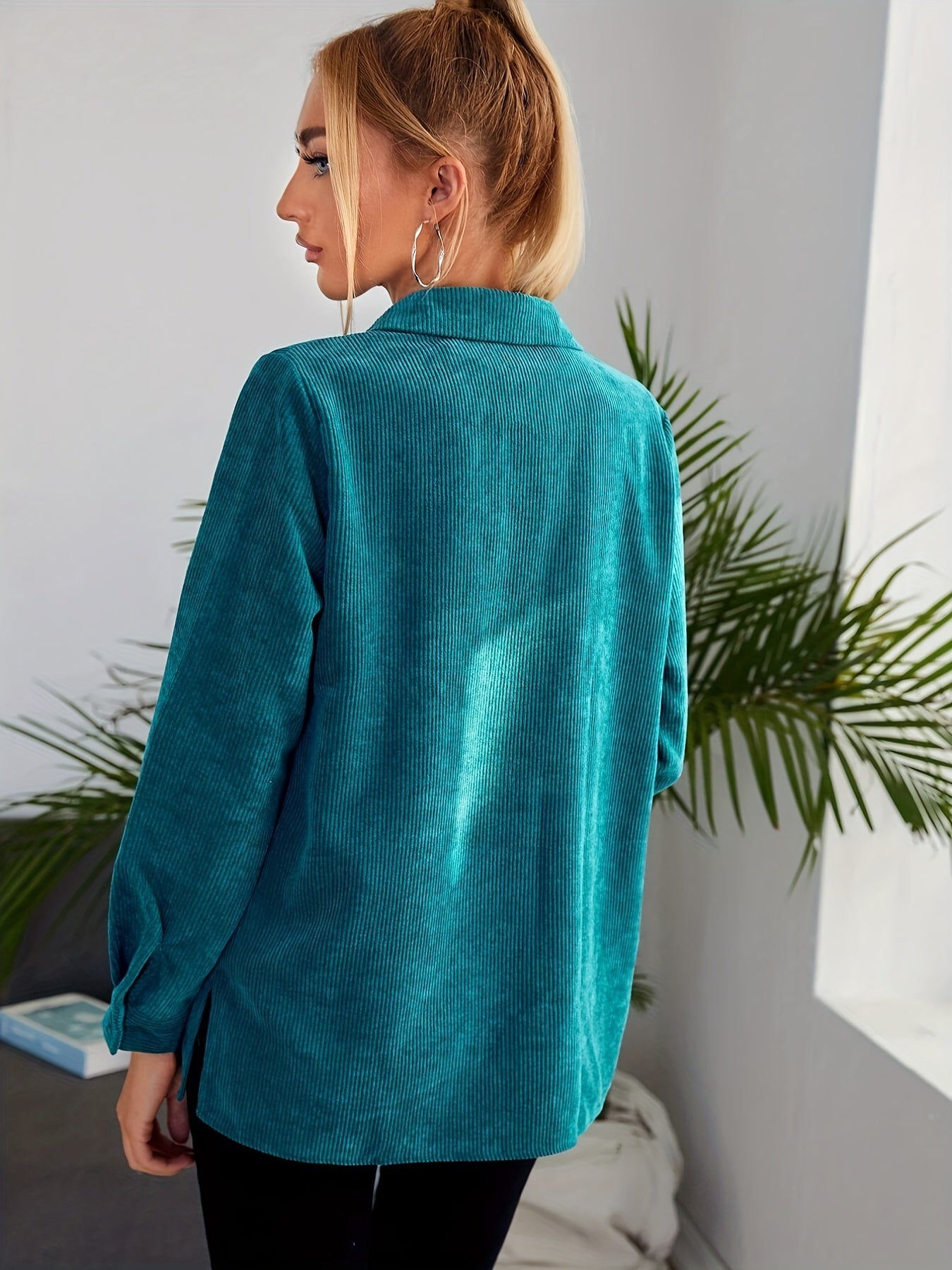 gbolsos Button Front Solid Jacket, Casual Long Sleeve Versatile Outerwear, Women's Clothing