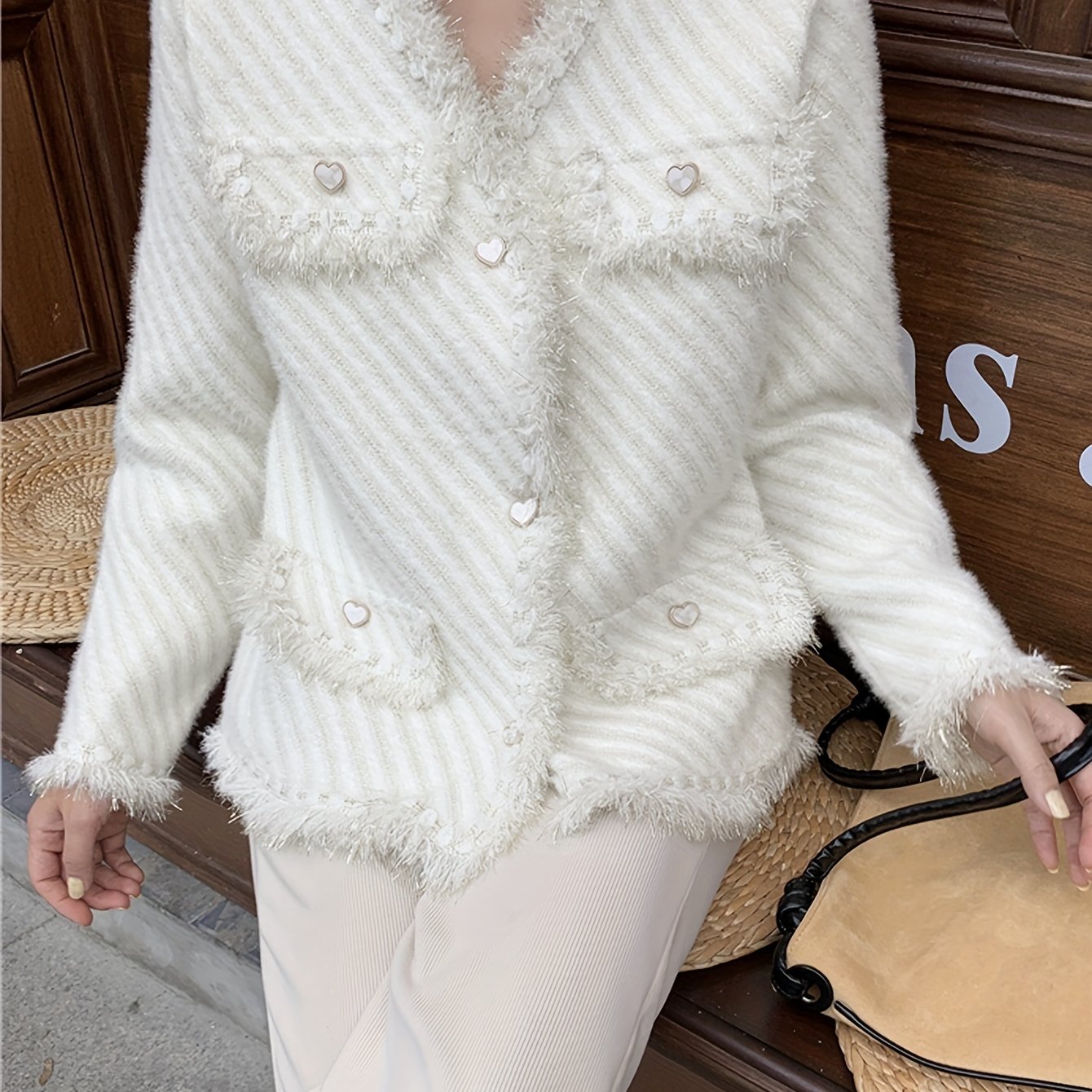 gbolsos Solid Button Front Tassel Cardigan, Elegant Long Sleeve Drop Shoulder Outwear, Women's Clothing