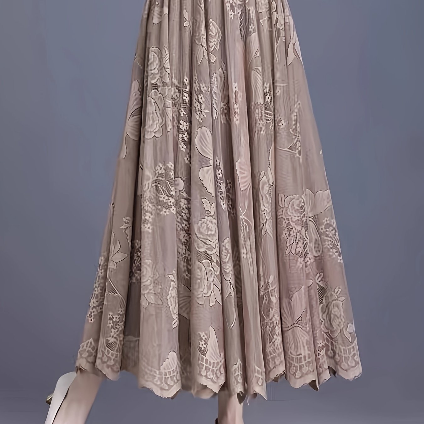 Solid Floral Pattern Pleated Skirt, Elegant Elastic Waist Skirt For Spring & Fall, Women's Clothing