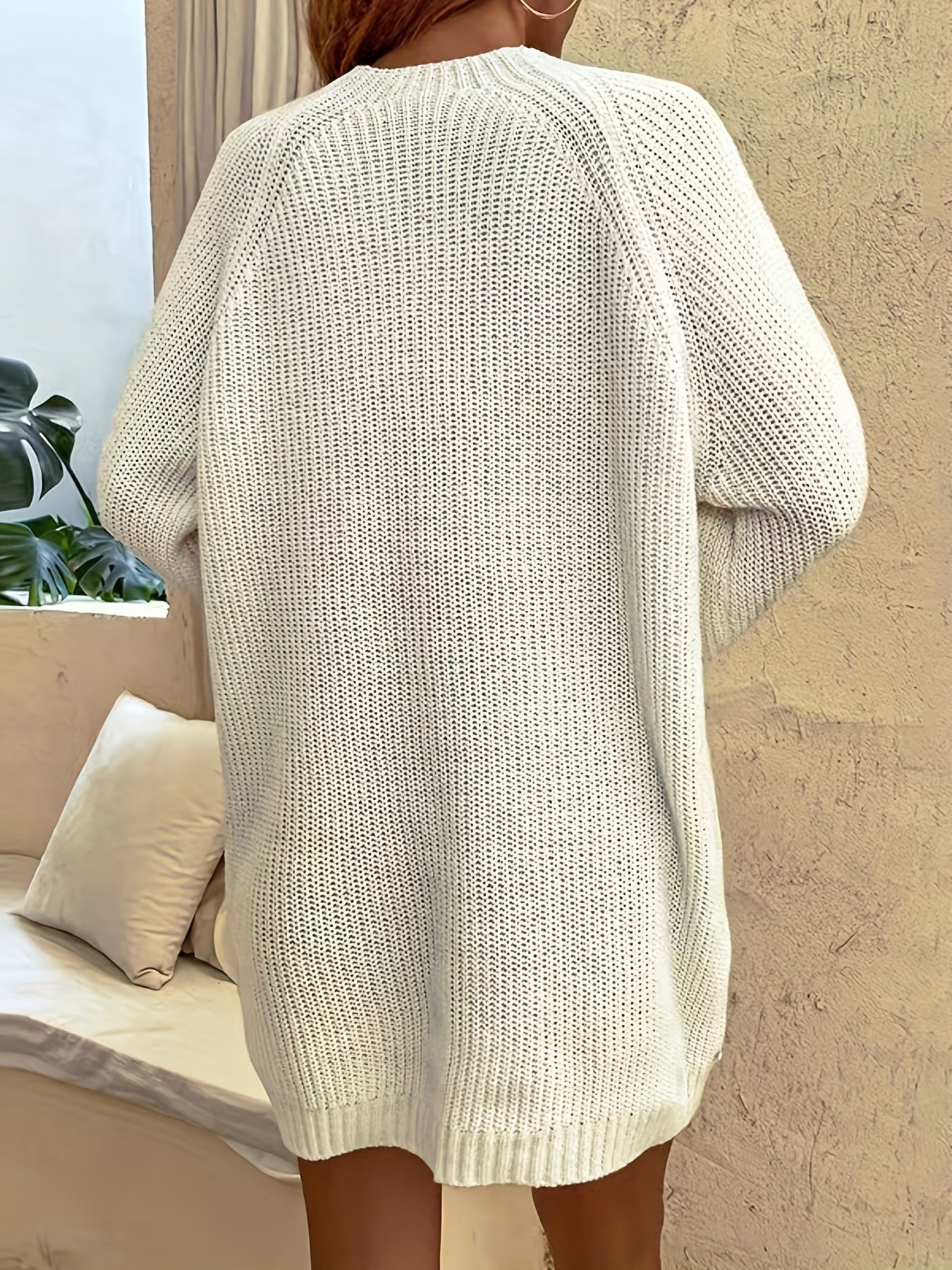 Lace Up Sweater Dress, Casual Solid Long Sleeve Mini Dress, Women's Clothing