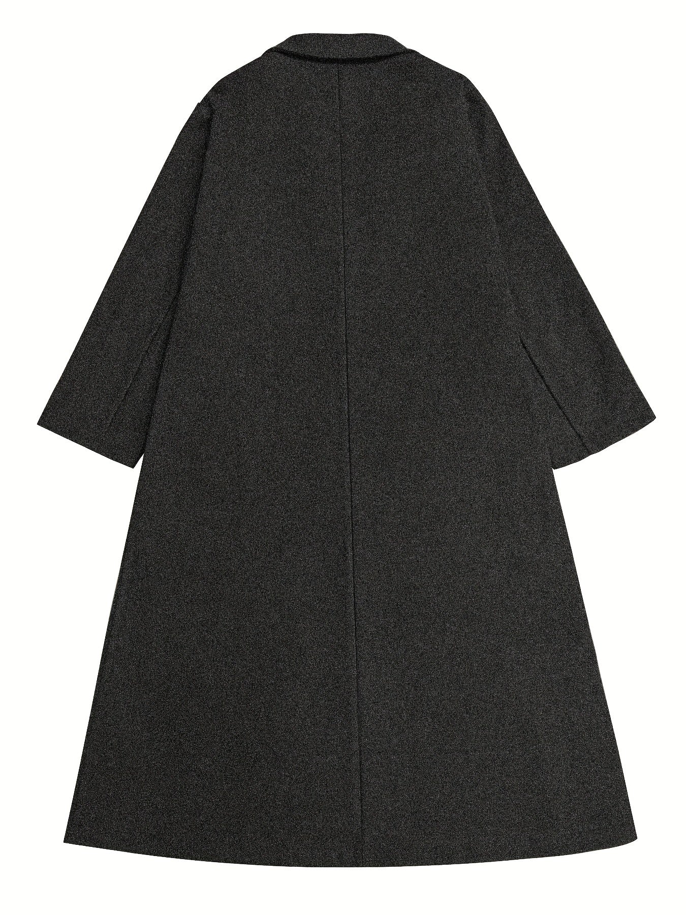 Plus Size Casual Coat, Women's Plus Solid Button Up Long Sleeve Lapel Collar Long Coat