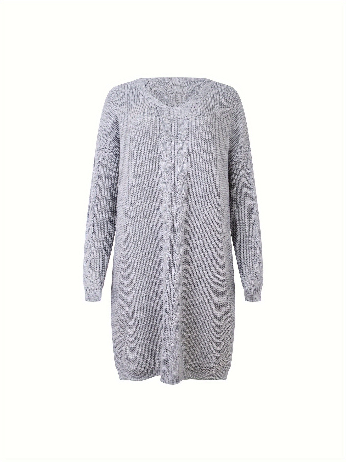 gbolsos Plus Size Solid Knitted Sweater, Casual V Neck Long Sleeve Sweater For Fall & Winter, Women's Plus Size Clothing