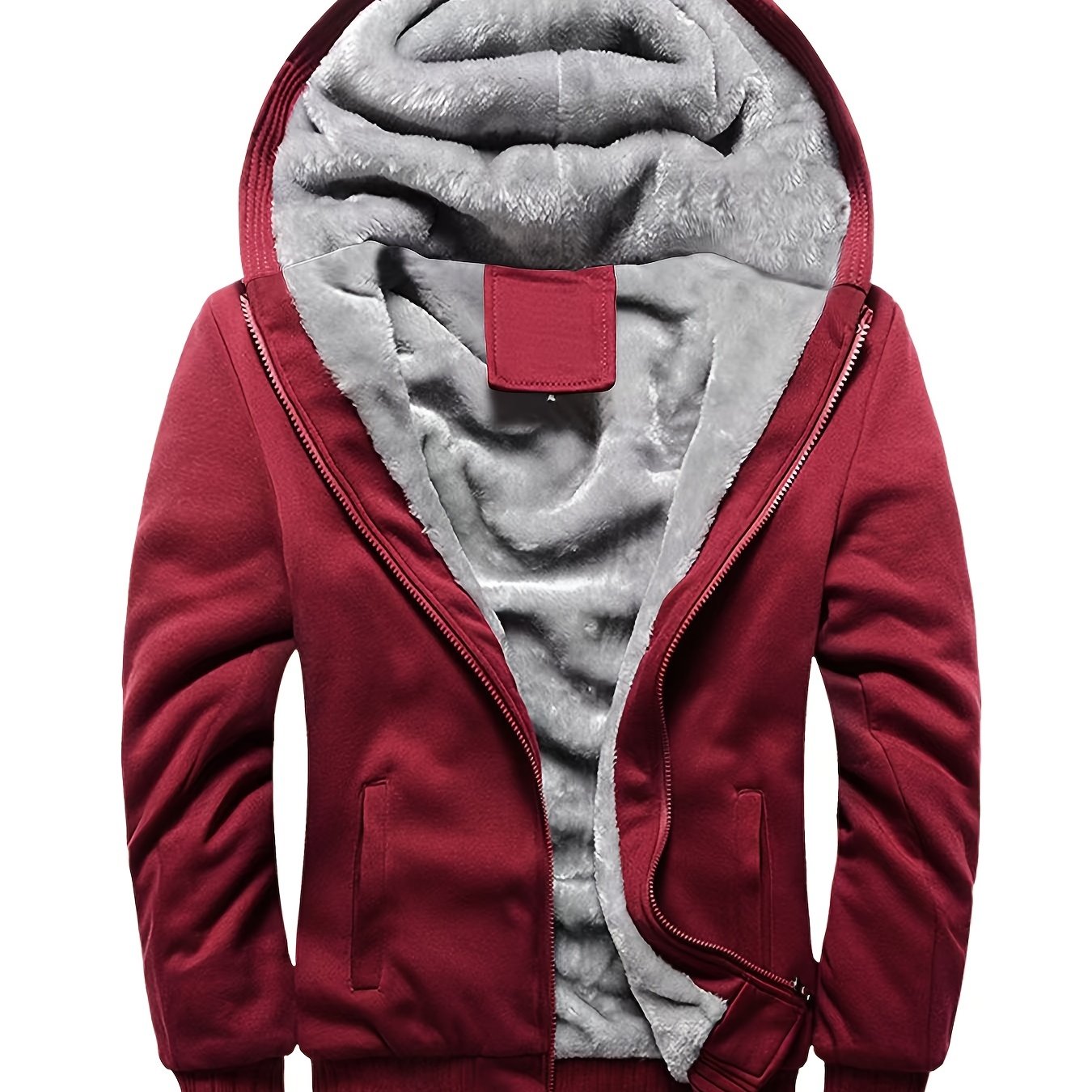 gbolsos Warm Fleece Hooded Winter Hooded Jacket, Men's Casual Stretch Zip Up Jacket Coat For Fall Winter