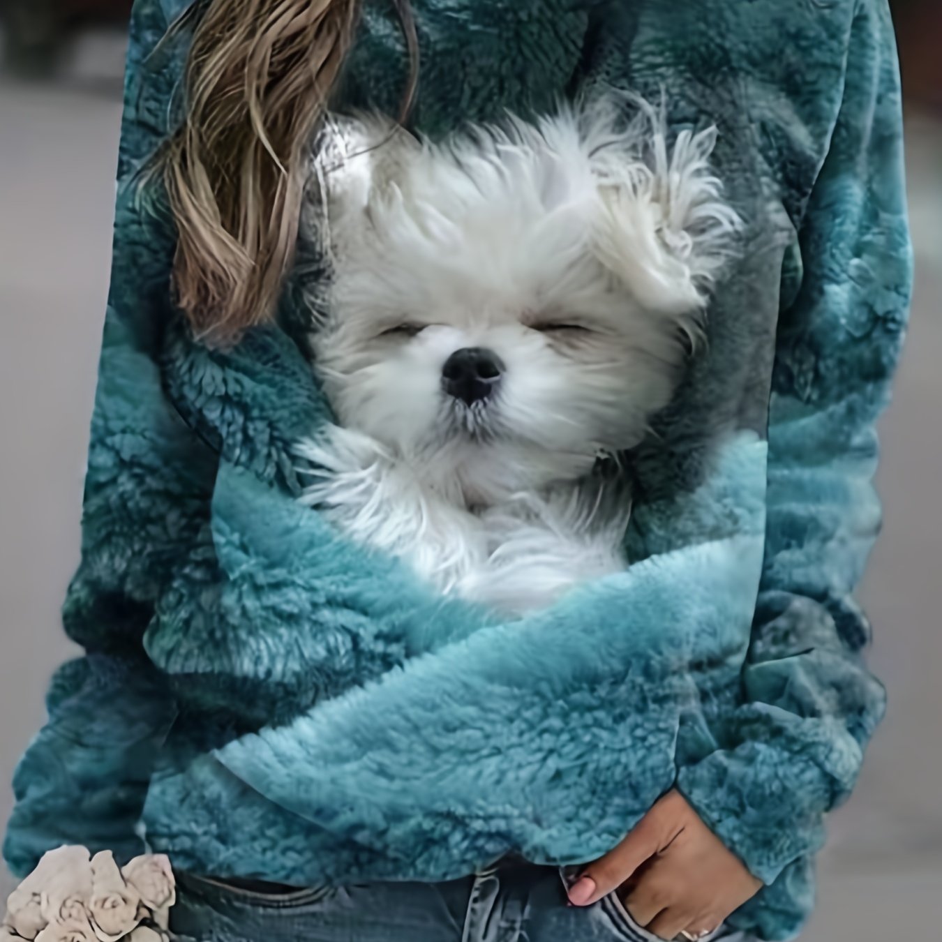 gbolsos Dog Print Pullover Sweatshirt, Casual Long Sleeve Crew Neck Sweatshirt For Fall & Winter, Women's Clothing