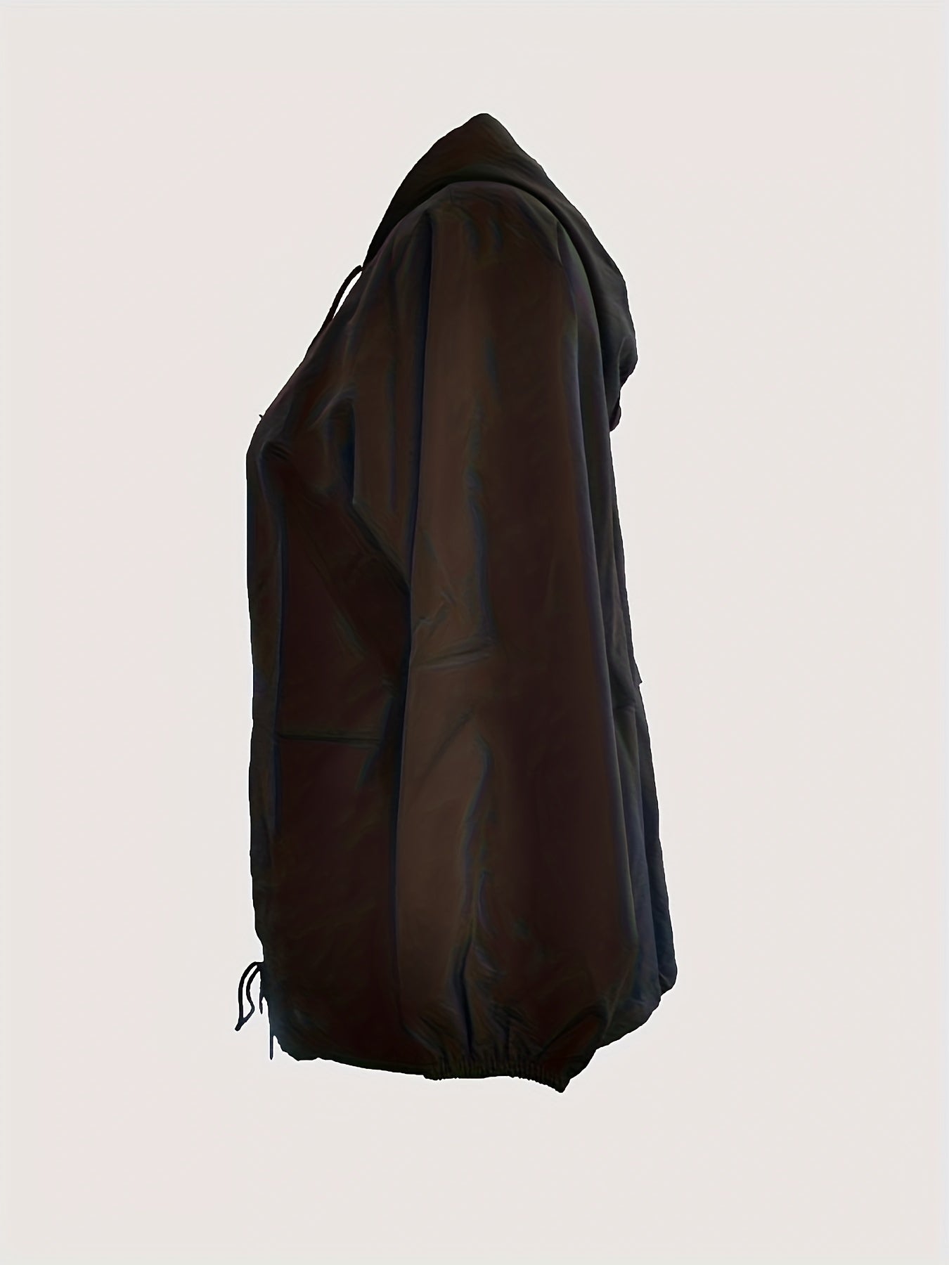 solvbao Plus Size Casual Trench Coat, Women's Plus Solid Long Sleeve Zip Up Hooded Drawstring Windbreaker Coat With Pockets