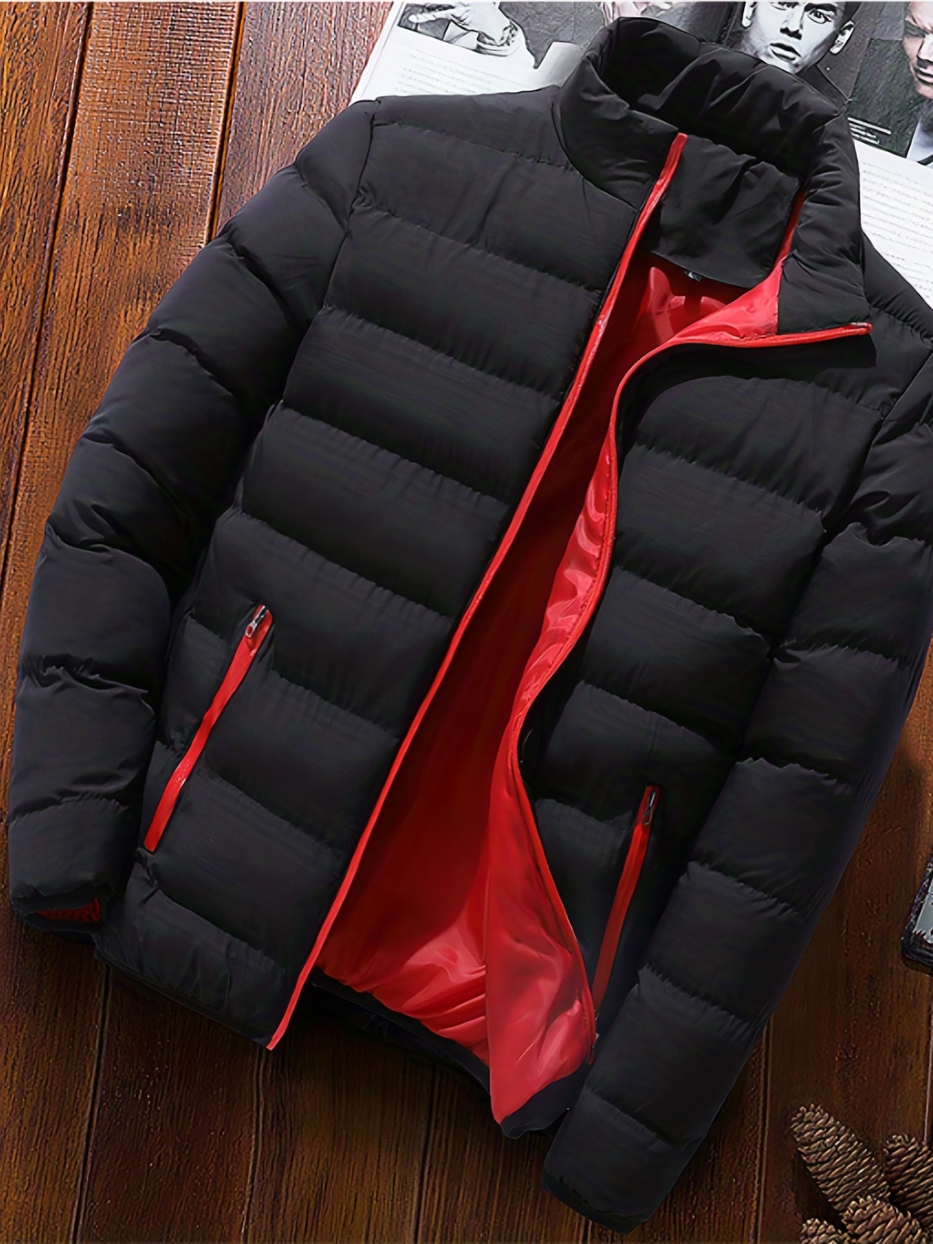 gbolsos Winter Men's Casual Slim Fit Stand Collar Zipper-Up Padded Jacket