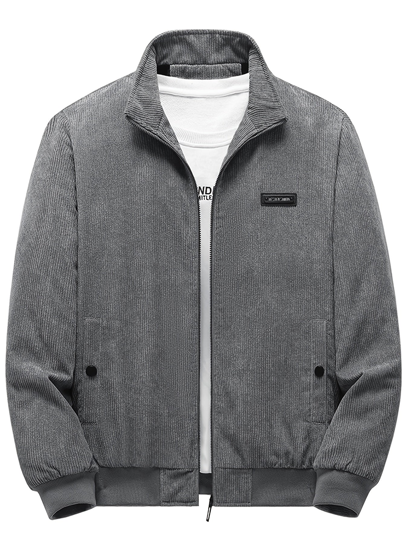 gbolsos Men's Autumn&Winter Trendy Casual Khaki&Grey Lightweight Fleece Corduroy Cotton Lapel Jacket