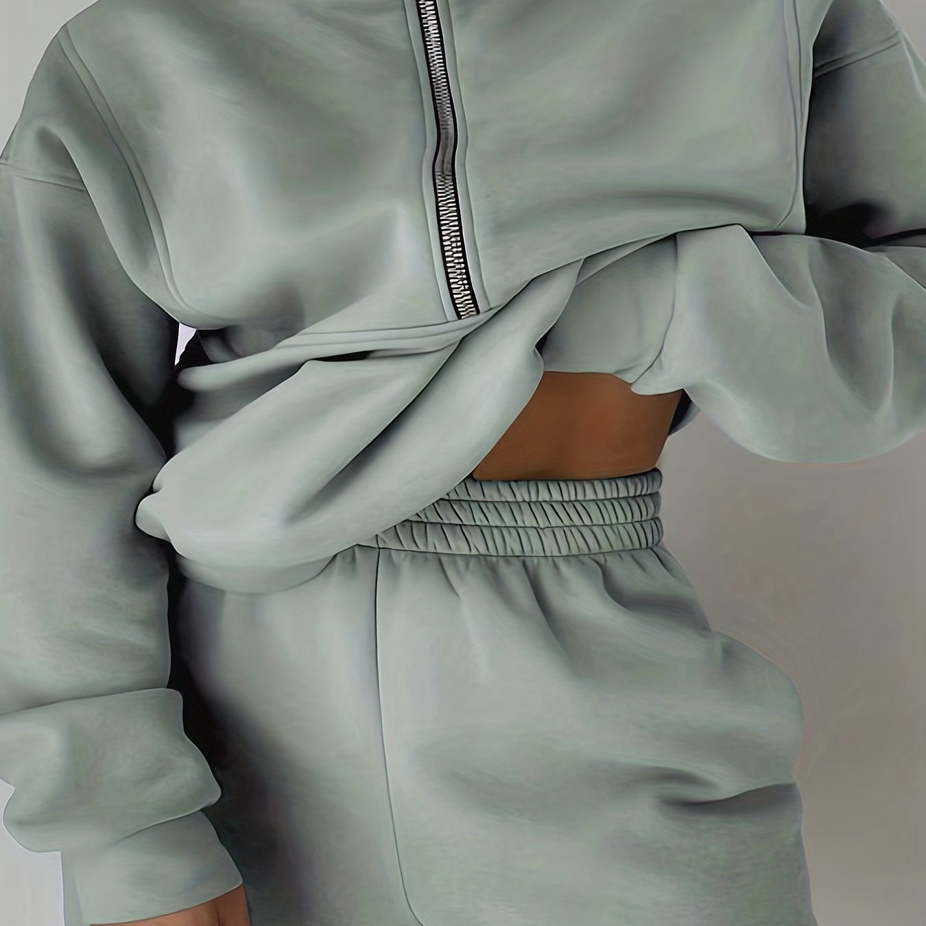 Casual Matching Two-piece Set, Zip Up Sweatshirt & Solid Sweatpants Outfits, Women's Clothing