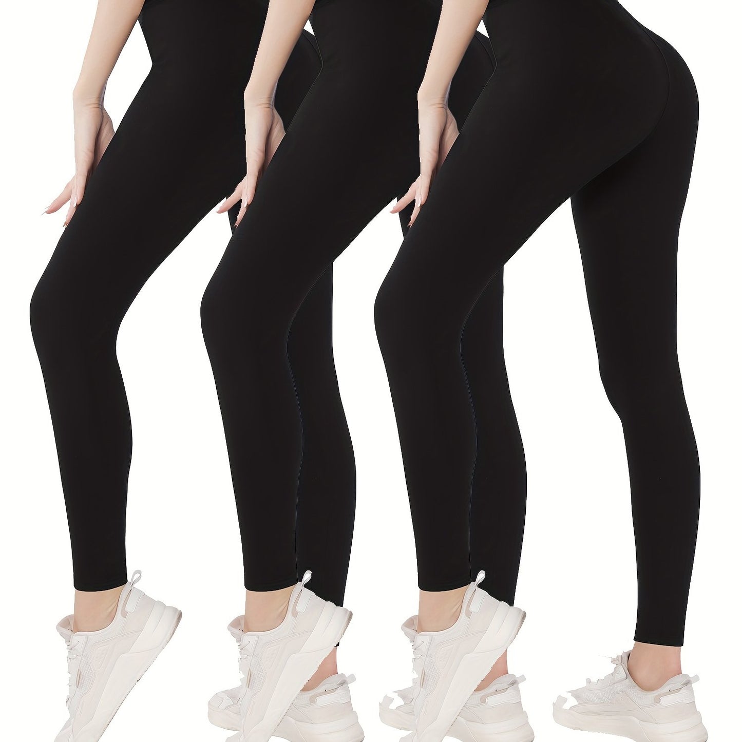 gbolsosSolid High Waist Skinny 3 Pieces Set Leggings, Workout Spring & Fall Leggings, Women's Clothing