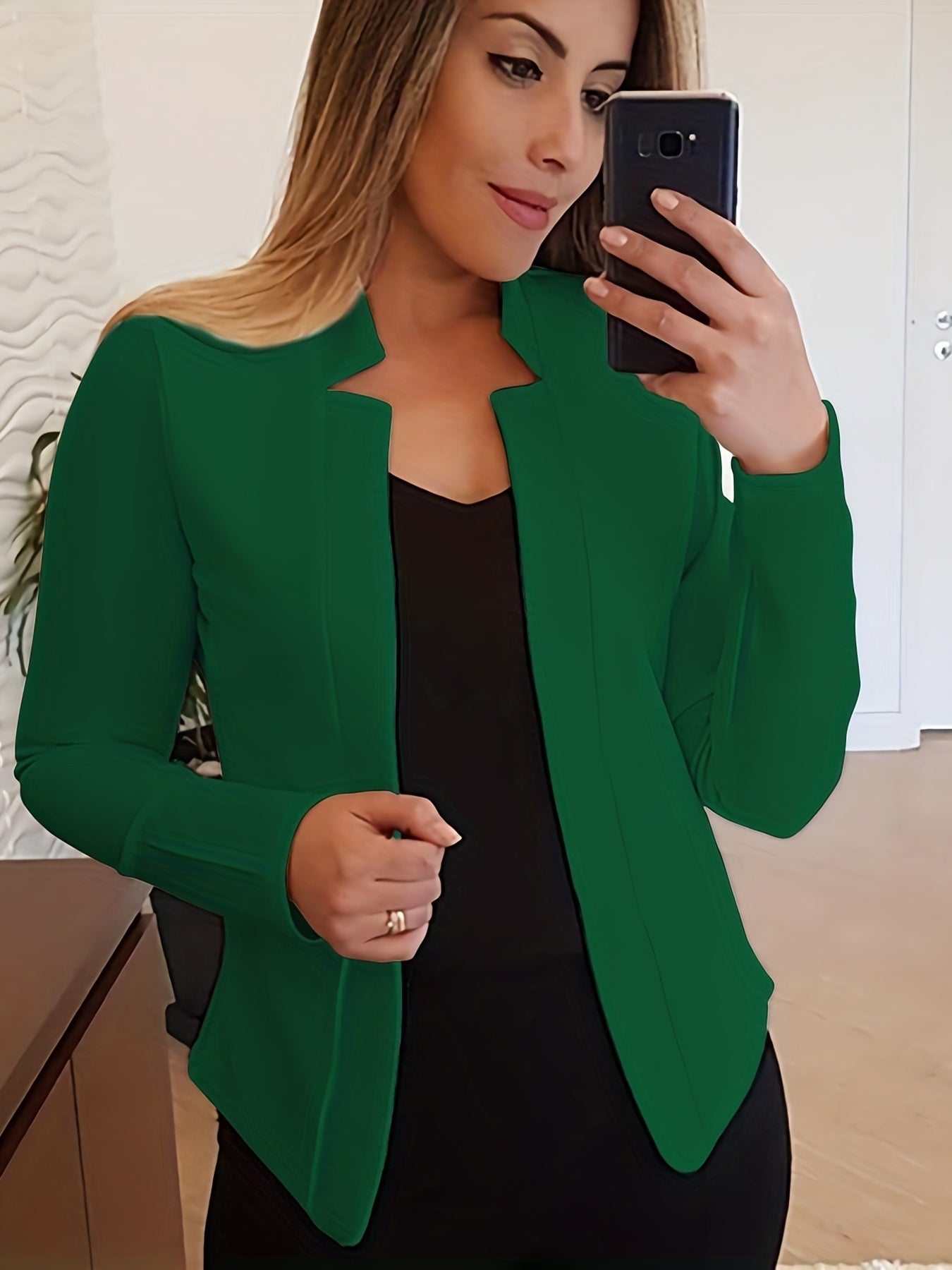 gbolsos Solid Split Open Front Blazer, Elegant Long Sleeve Blazer, Elegant & Stylish Tops For Office & Work, Women's Clothing
