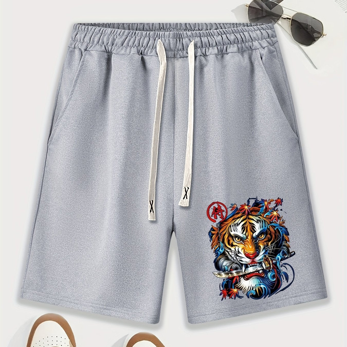 gbolsos Men's Trendy Purple Rose Graphic Drawstring Waist Shorts Athletic Gym Workout Shorts With Pocket