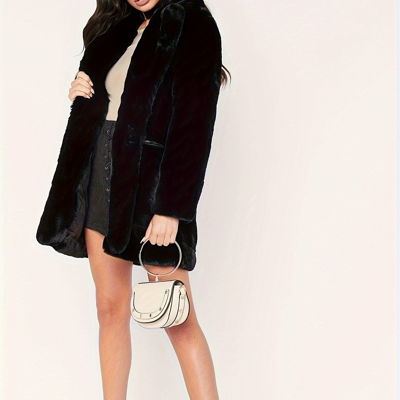 Plus Size Elegant Coat, Women's Plus Solid Teddy Fleece Button Up Long Sleeve Lapel Collar Coat