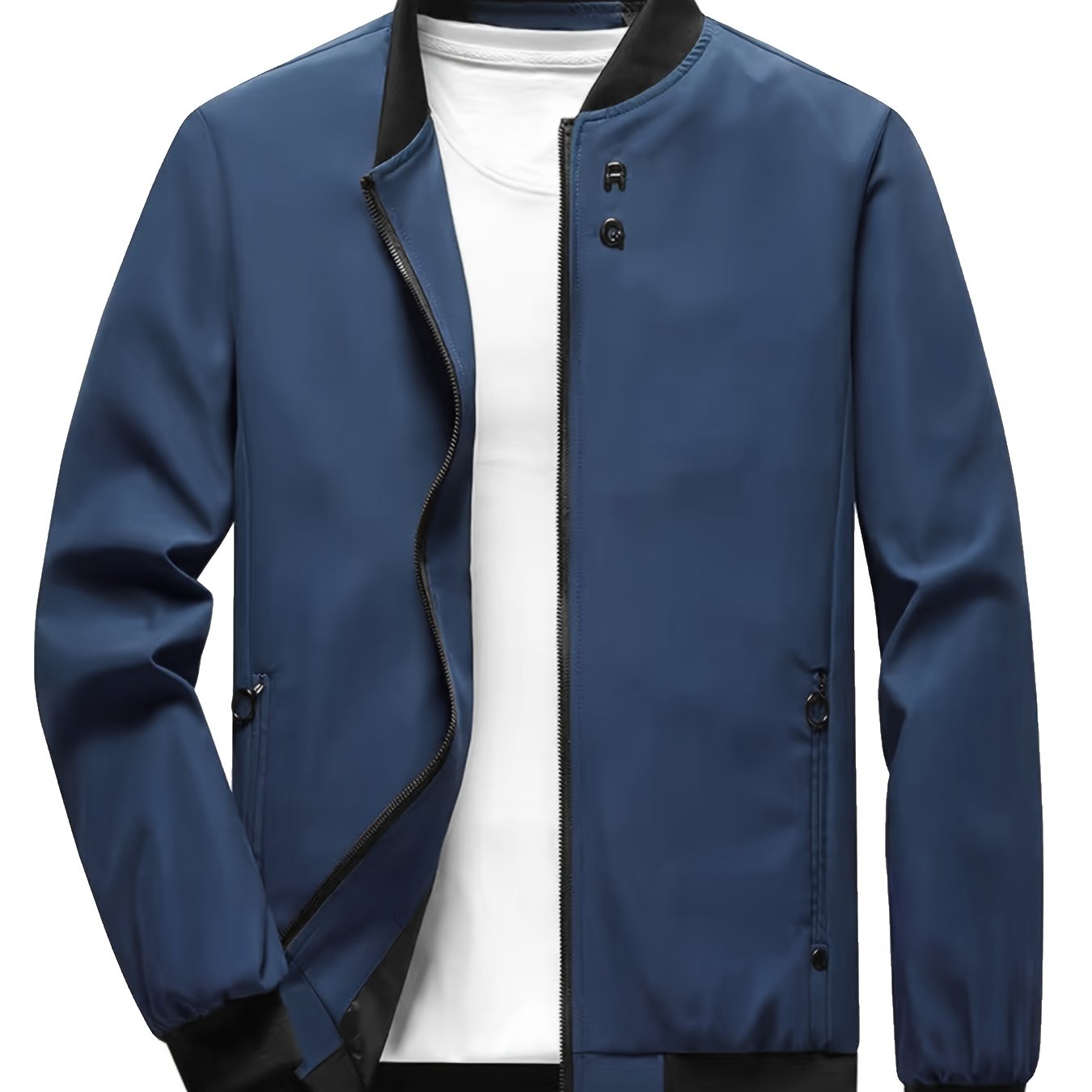 gbolsos Classic Design Windbreaker Jacket, Men's Casual Stand Collar Zip Up Jacket Coat For Spring Fall Outdoor Hiking Camping Cycling