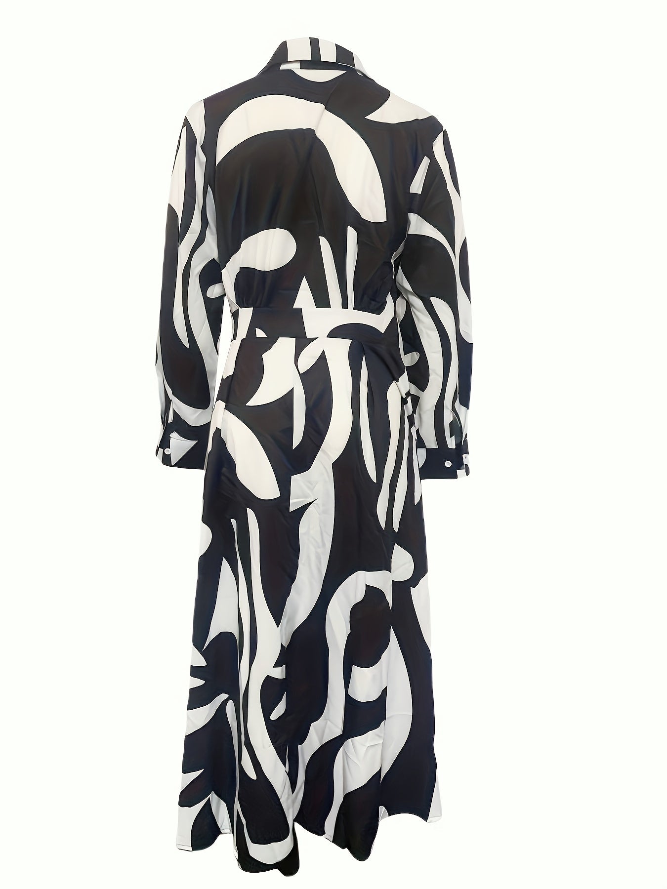 Geo Print V Neck Dress, Elegant Long Sleeve Simple Dress, Women's Clothing
