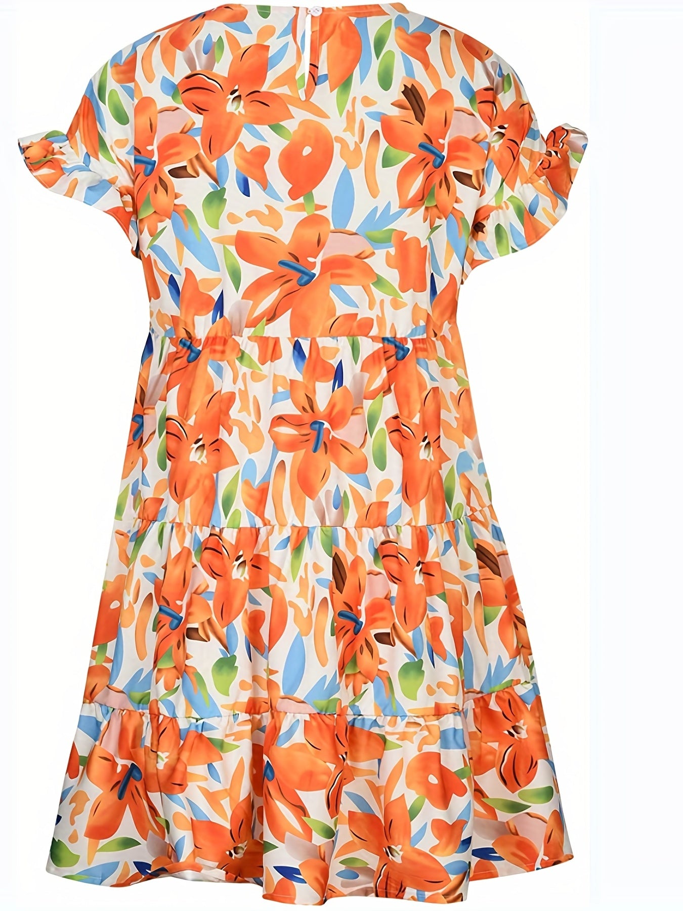 Floral Print Short Sleeve Dress, Vacation Crew Neck Casual Dress For Spring & Summer, Women's Clothing