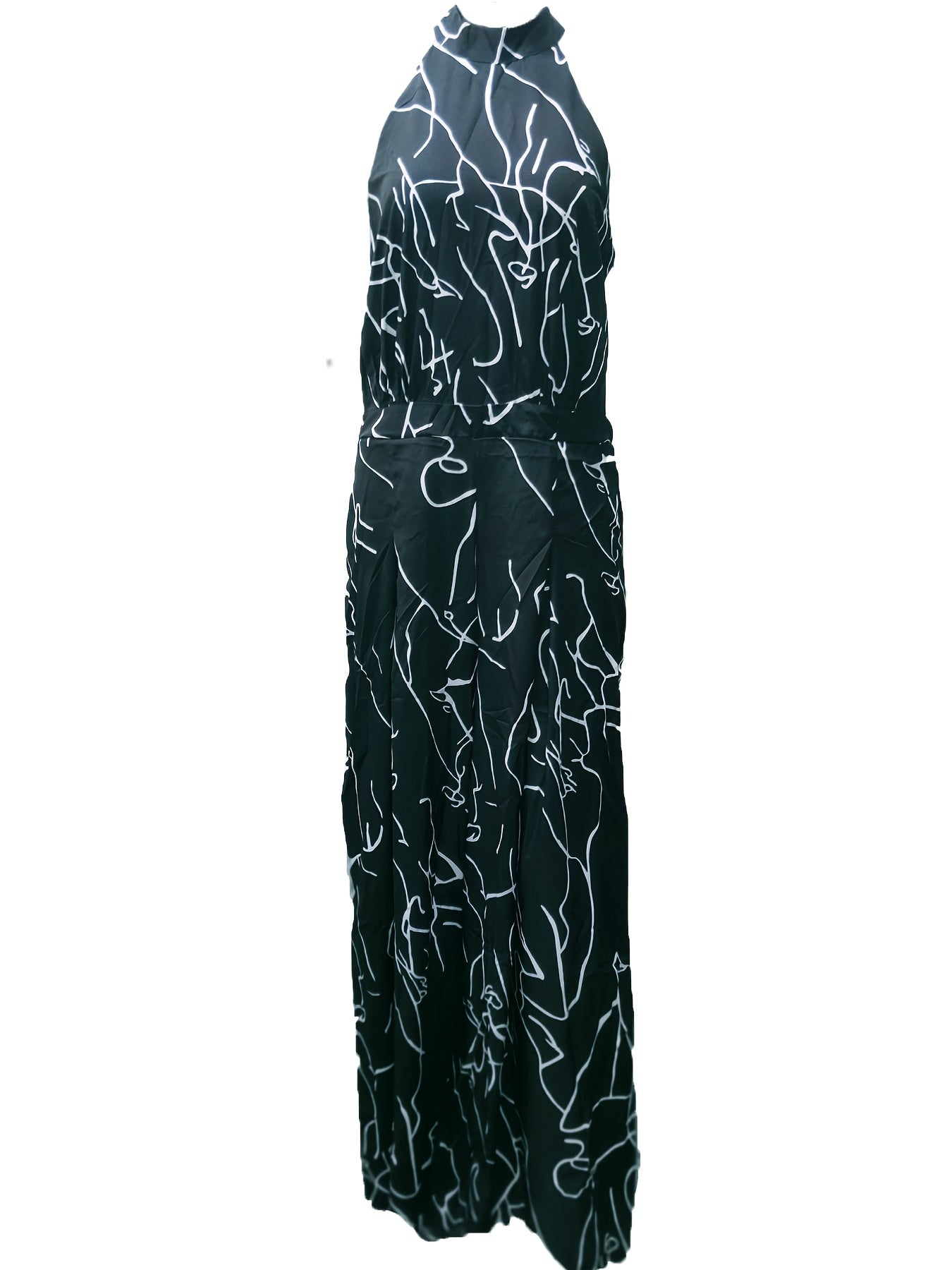 gbolsos Elegant Tie Waist Halter Jumpsuit, Casual Floral Print Sleeveless Summer Wide Leg Jumpsuit, Women's Clothing