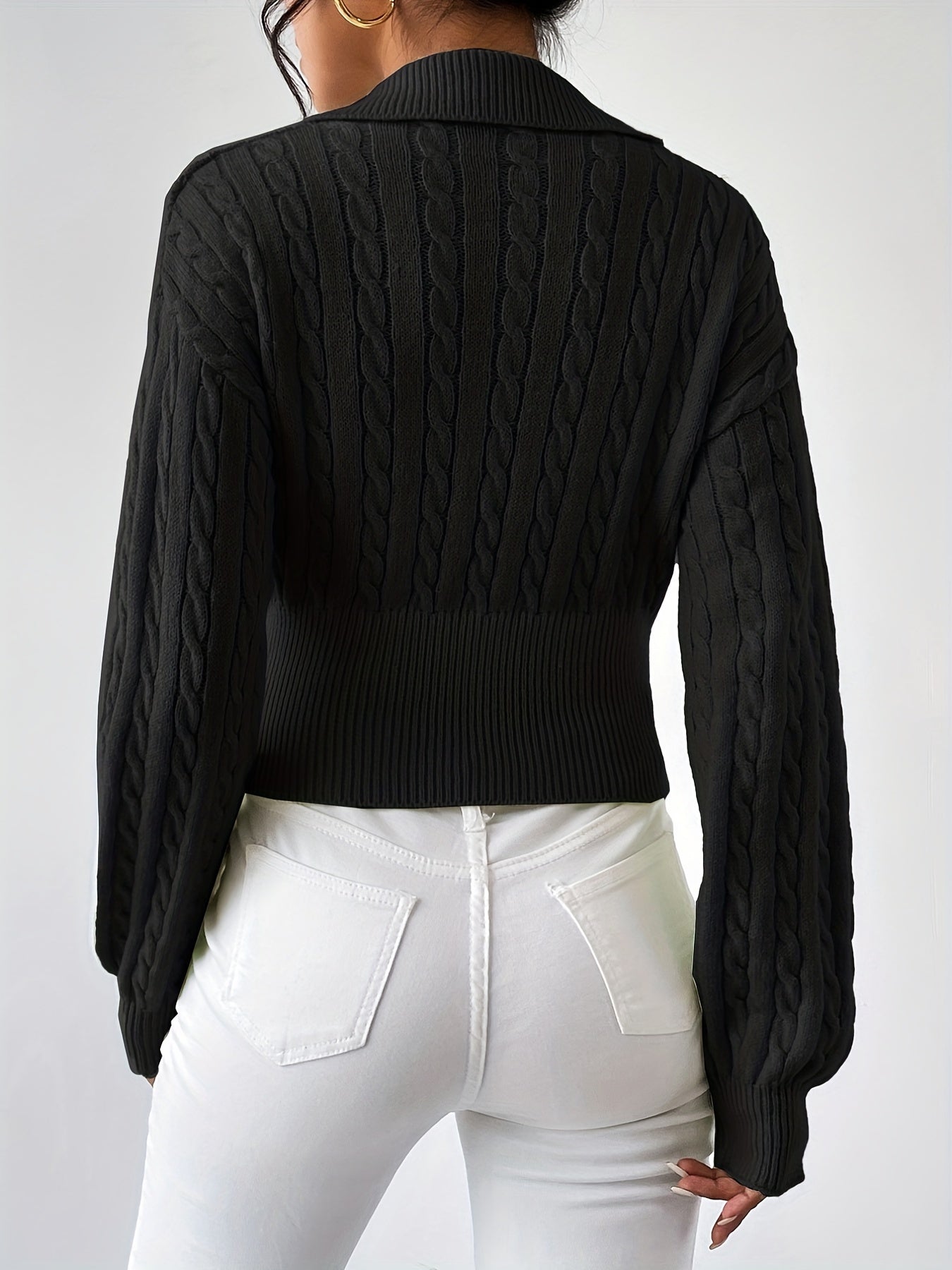 gbolsos Twist Textured V Neck Knitted Top, Casual Long Sleeve Sweater For Fall & Winter, Women's Clothing